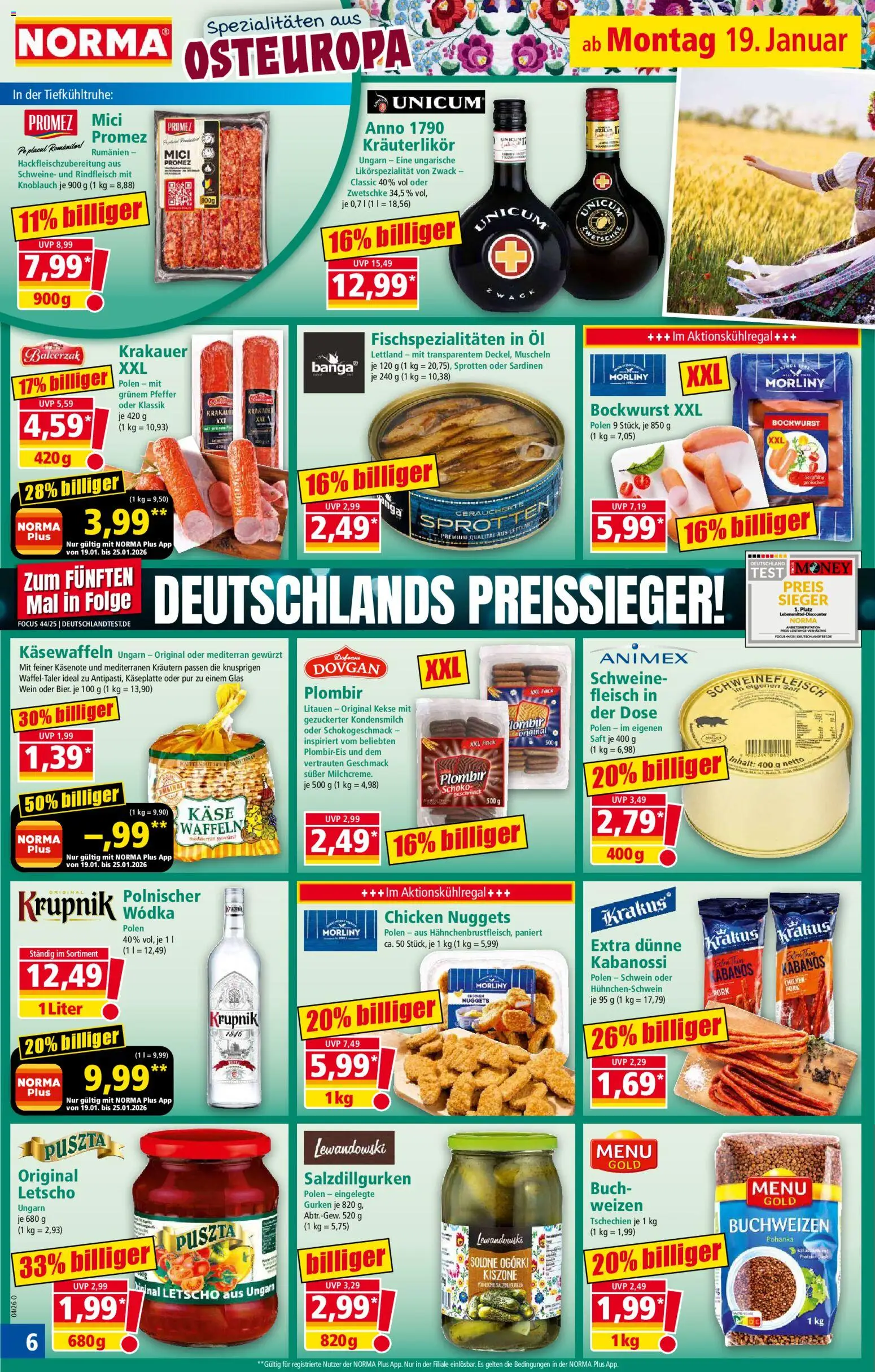 Norma Prospekt 	 – gültig ab 19.01.2026 | Seite: 6 | Produkte: Pfeffer, Fleisch, Gurken, Wodka