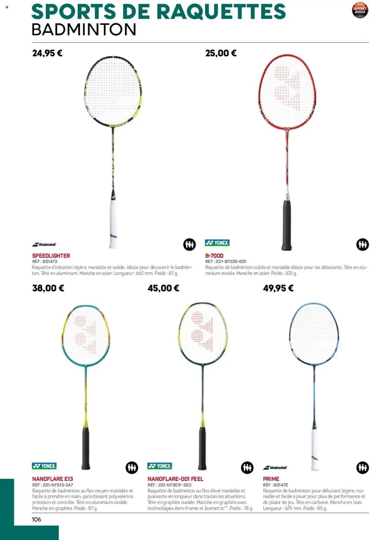{H1} | Page: 106 | Produits: Poids, Raquette de badminton