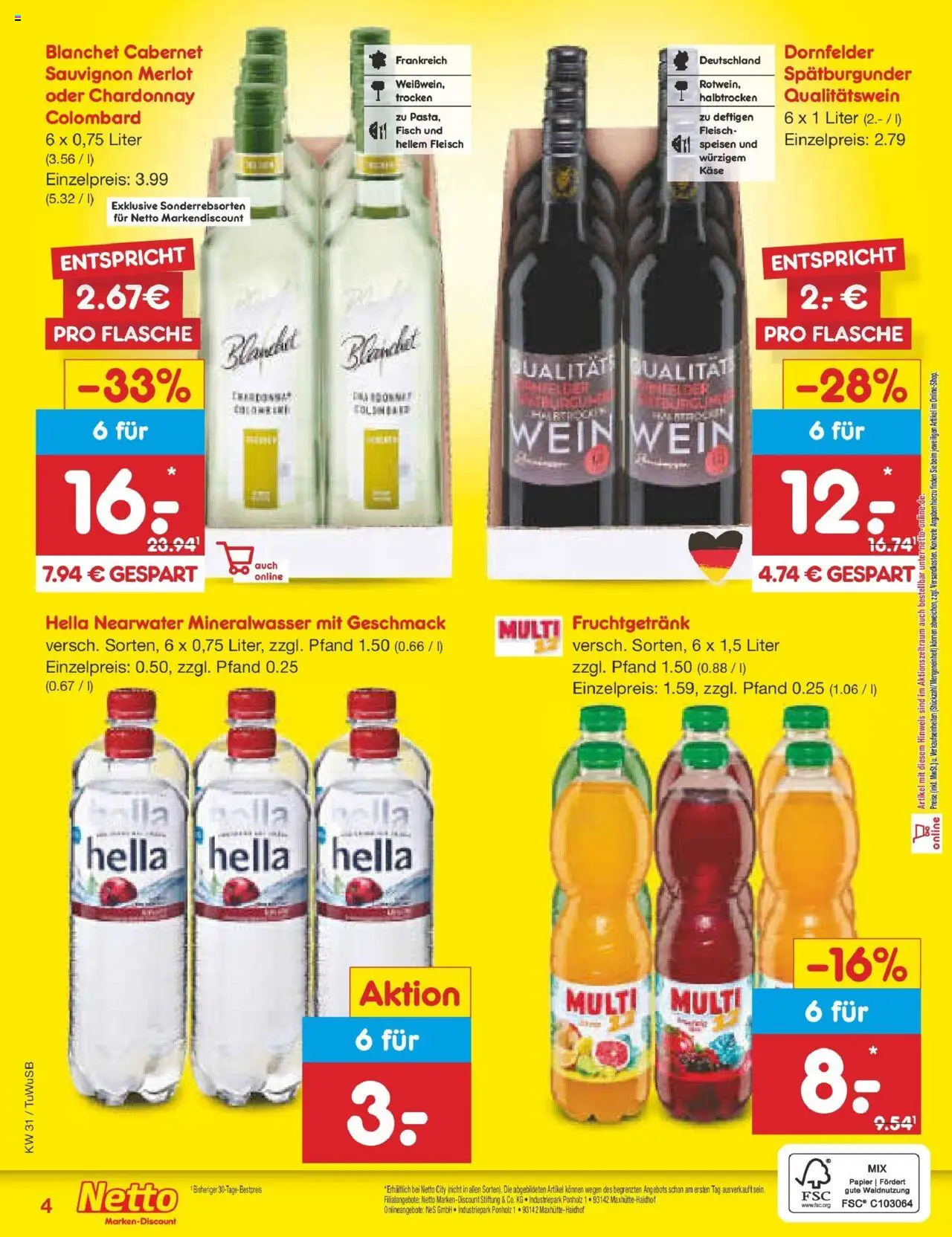 Netto Marken-Discount prospekt Calw-Stammheim	 - gültig ab dem 27.07.2025 | Seite: 37 | Produkte: Käse, Merlot, Mineralwasser, Hella
