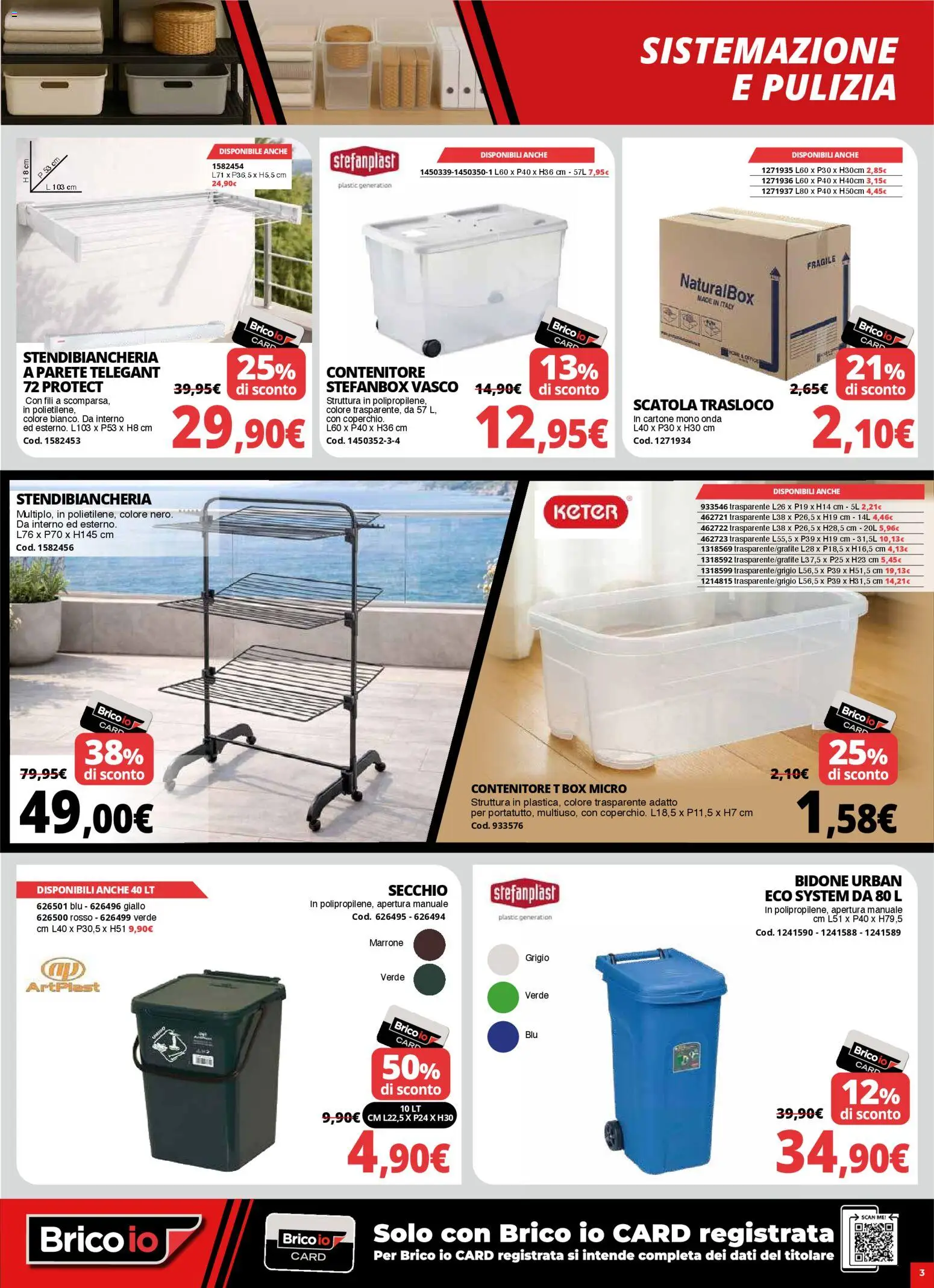 Volantino Brico io del 08.01.2026 | Pagina: 3 | Prodotti: Stendibiancheria, Secchio, Contenitore, Scatola