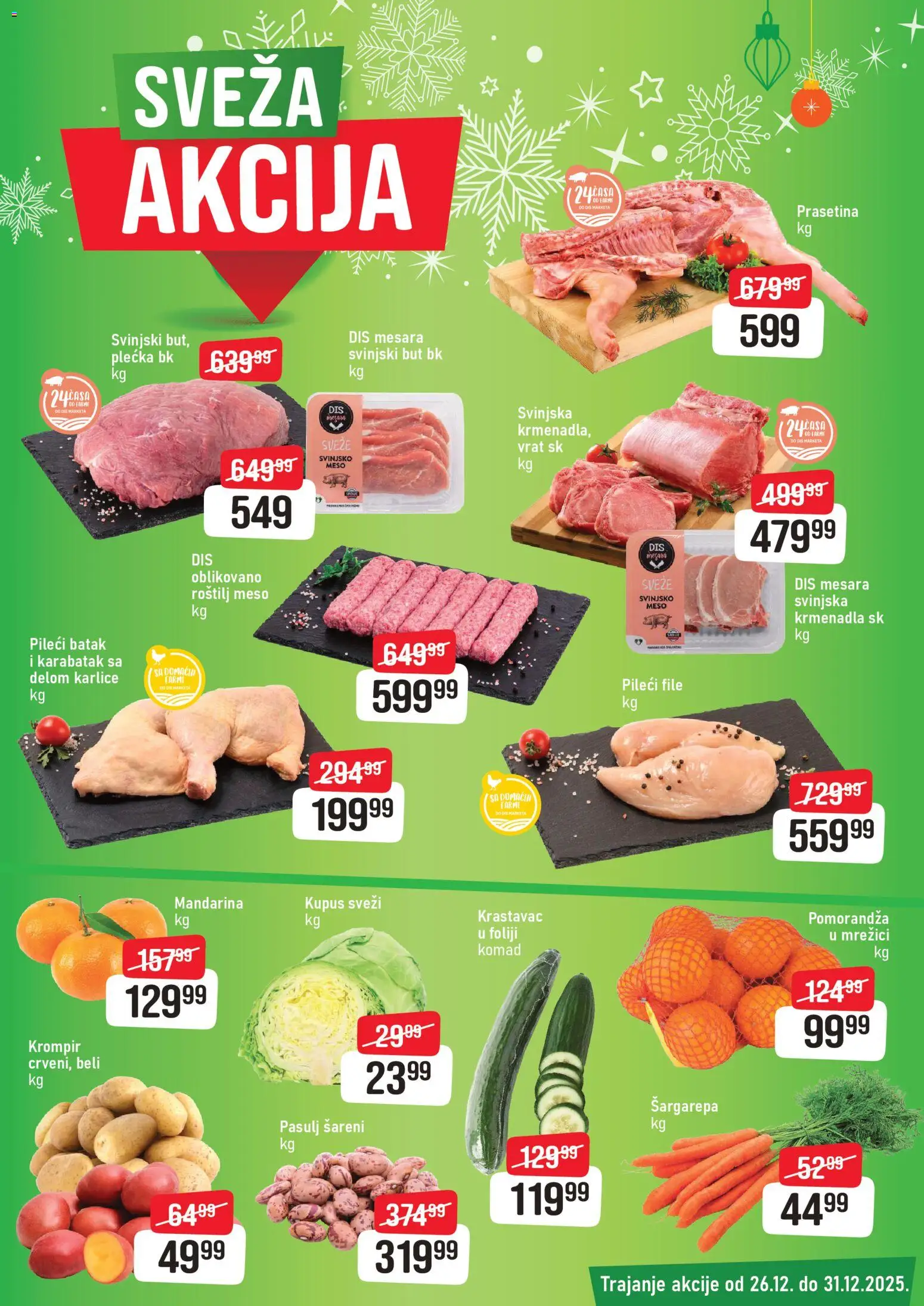 DIS katalog - važi od 26.12.2025 | Strana: 3 | Proizvode: Pileći file, Kupus, Pomorandza, Svinjski but