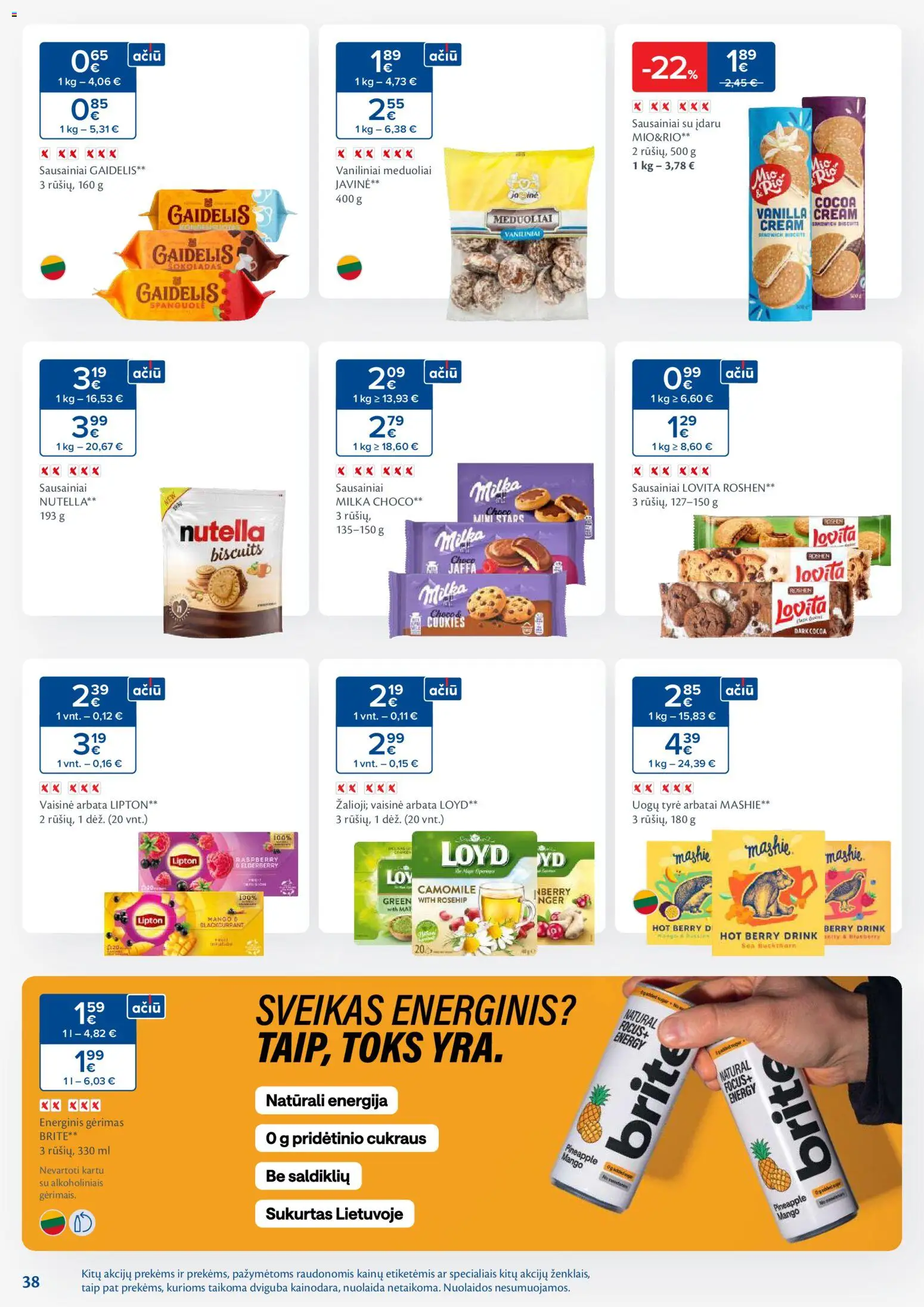 MAXIMA akcijos nuo 11.11.2025 | Puslapis: 38 | Prekių: Sausainiai, Tyrė, Energinis gėrimas, Arbata