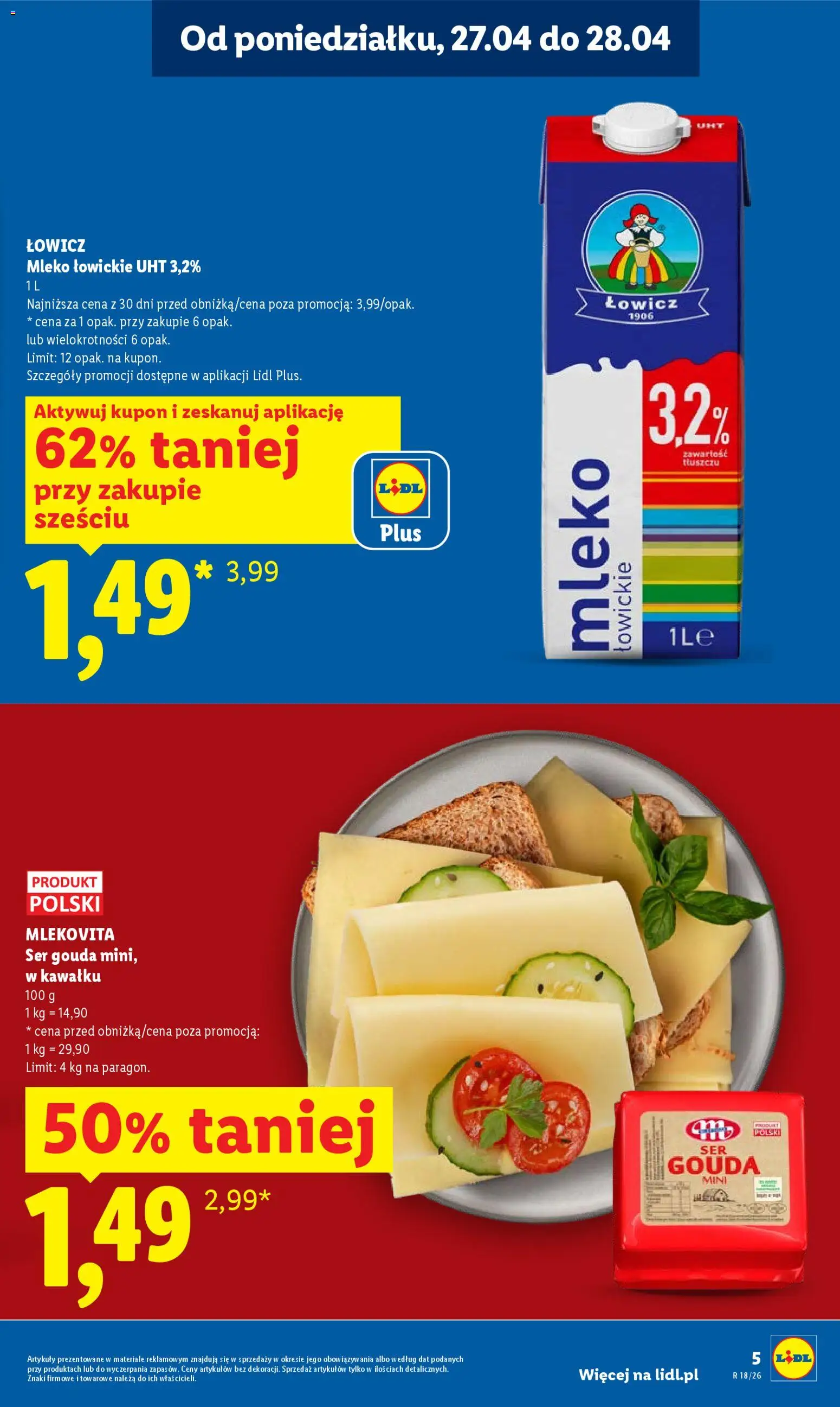 Lidl Polsko leták od 27.04.2026 | Strana: 5 | Produkty: Gouda, Mléko