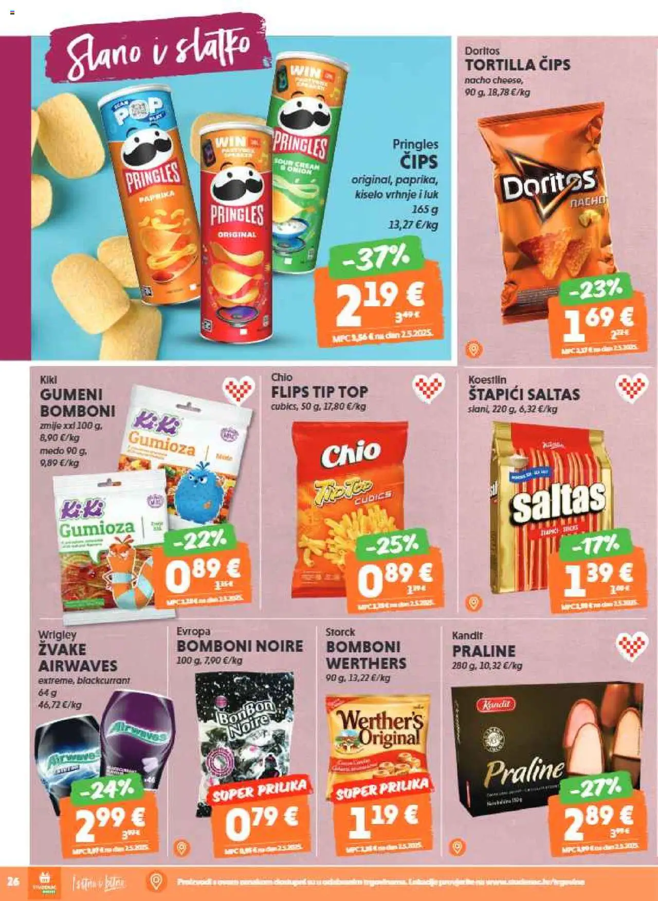 Studenac katalog | vrijedi od 22.10.2025 | Stranica: 26 | Proizvodi: Praline, Kiselo vrhnje, Čips, Štapići