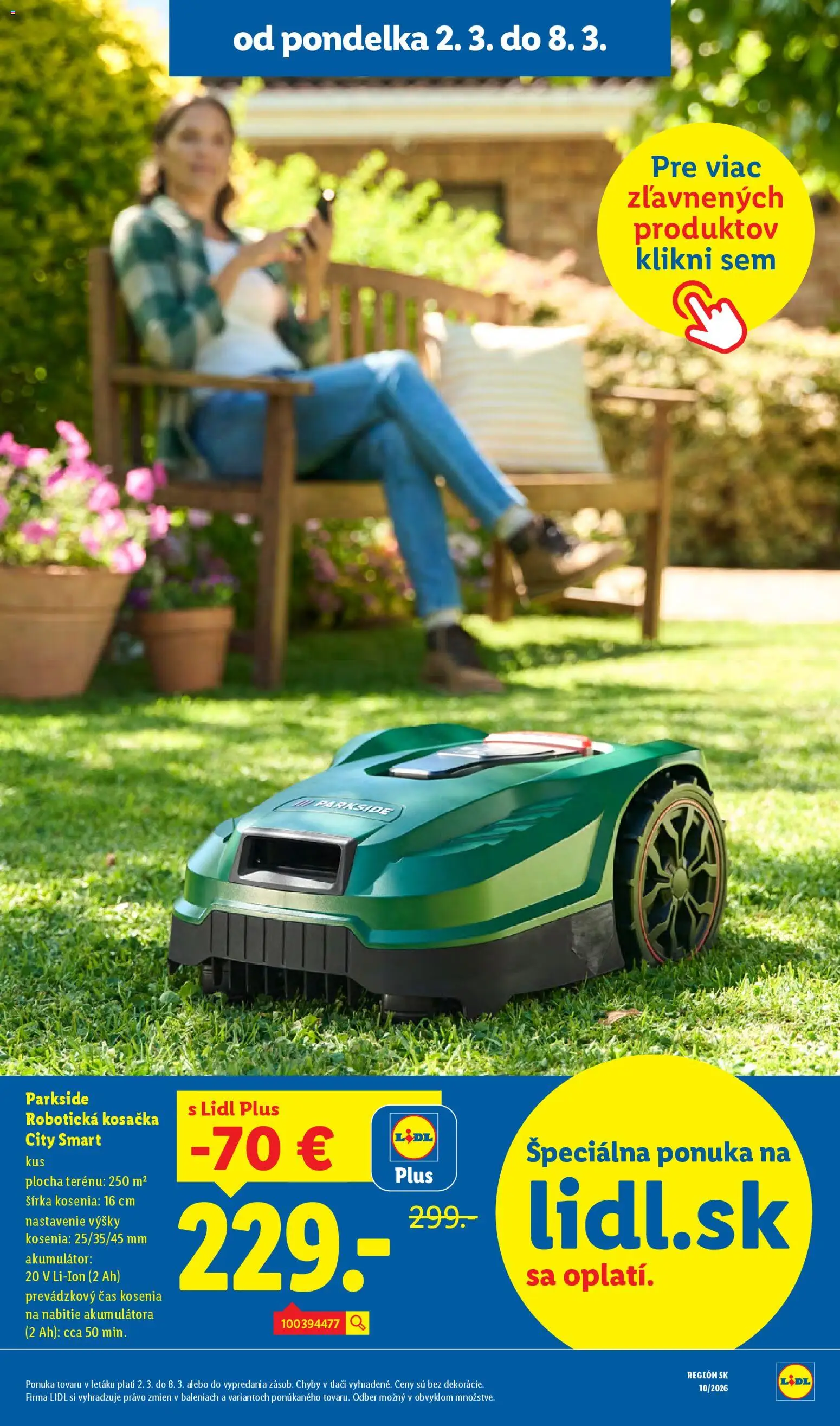 Nové Lidl akcie – leták je platný od 05.03.2026 | Strana: 101 | Produkty: Robotická kosačka, Kosačka, Akumulátor, Parkside