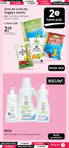 Sore en Love my Veggies snacks, bijv. Sore Baby maisfingers naturel 35 gram - Voorbeeld van een folder van Etos, geldig van 06.10.2025 | Pagina: 59