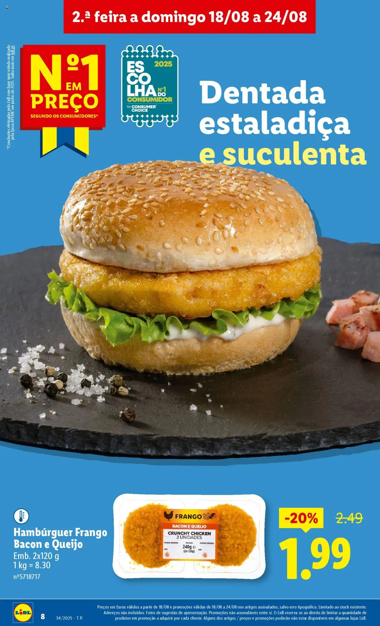 Lidl folheto │ válido de 18.08.2025 | Página: 8 | Produtos: Bacon, Hambúrguer, Base, Queijo