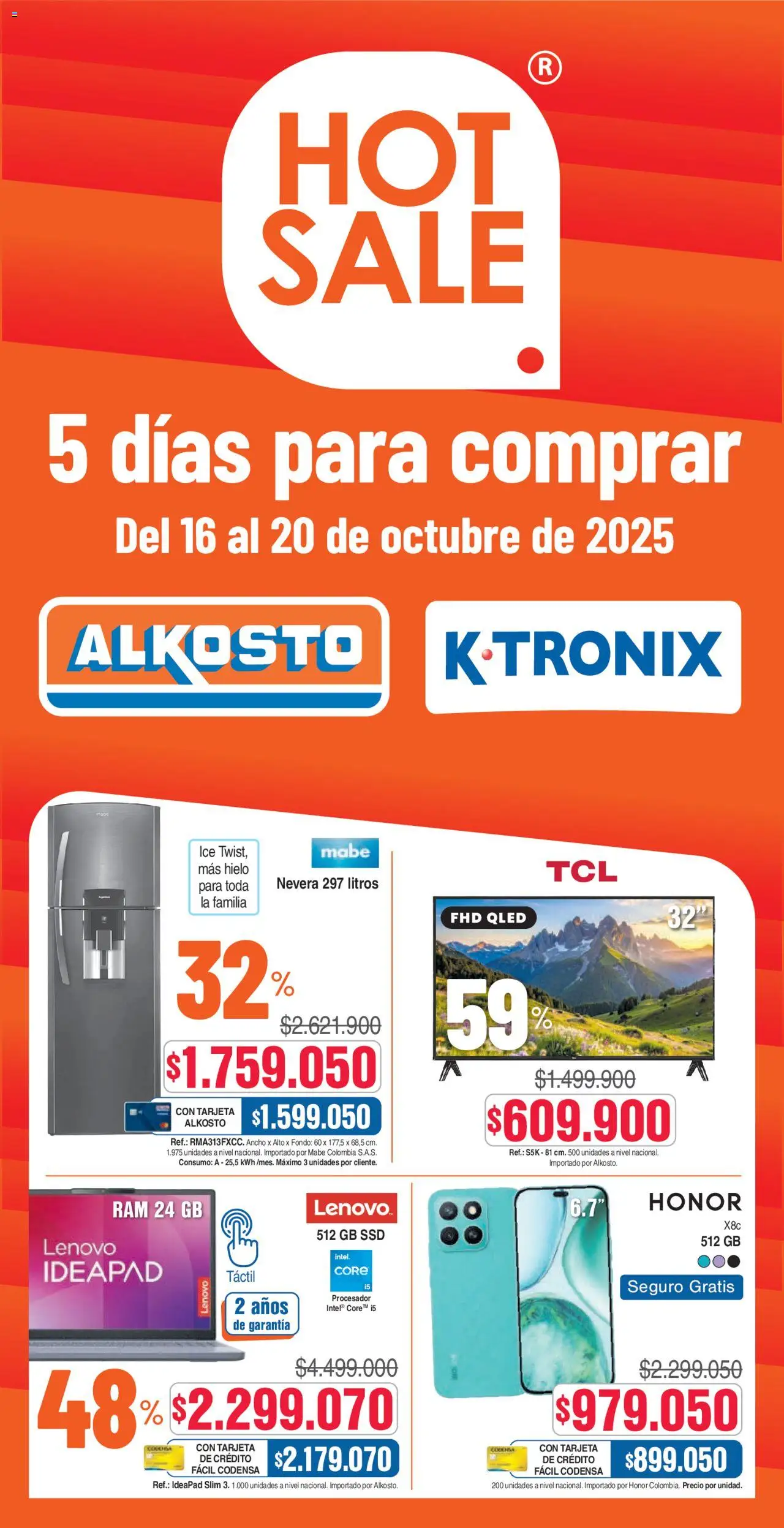Alkosto - Hot Sale │ válido desde el 16.10.2025 | Página: 1 | Productos: Ηλεκτρονικα ειδη, Nevera