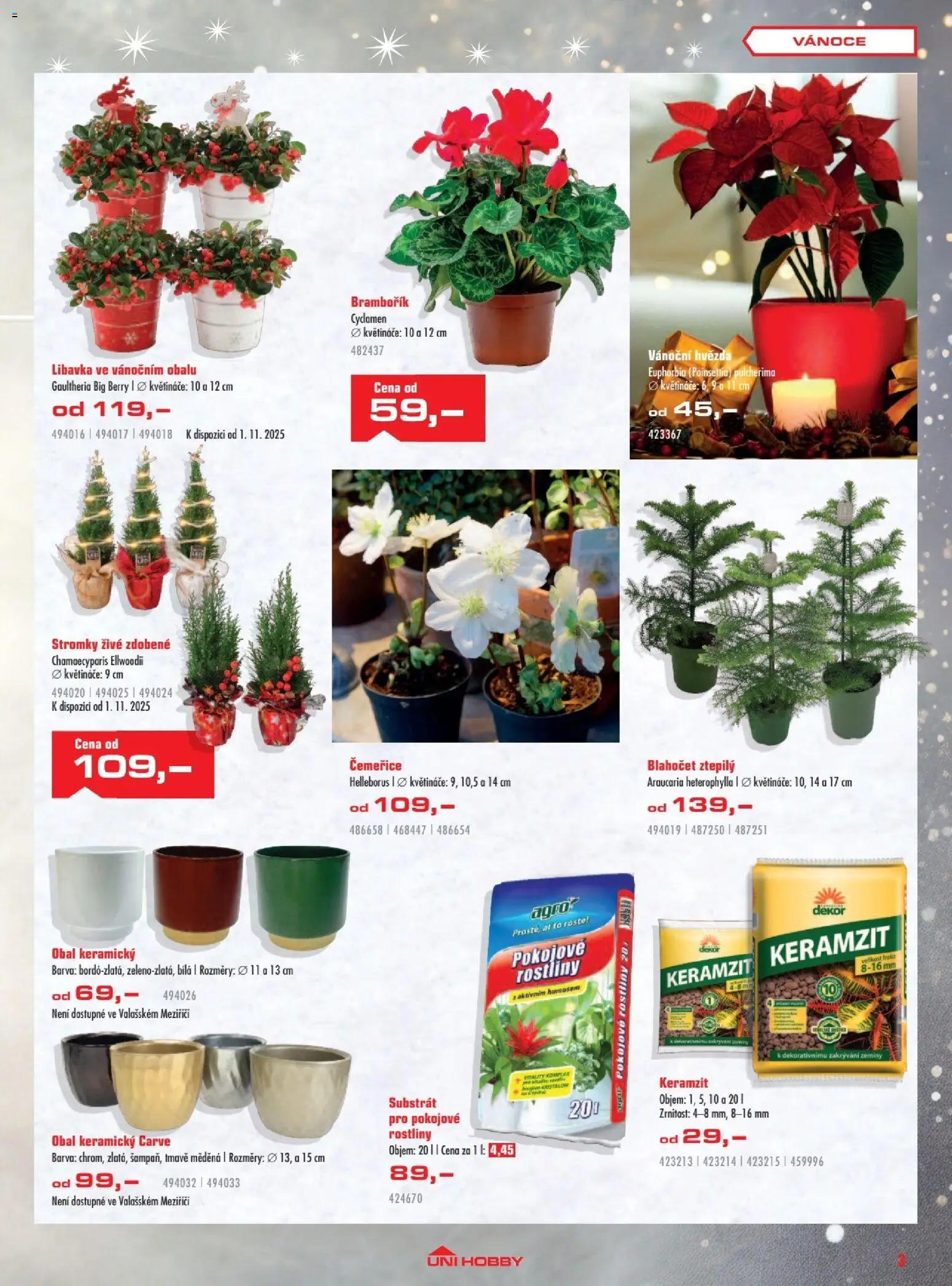 Uni Hobby leták od 30.10.2025 | Strana: 3 | Produkty: Květináče, Substrát, Rostliny, Pokojové rostliny