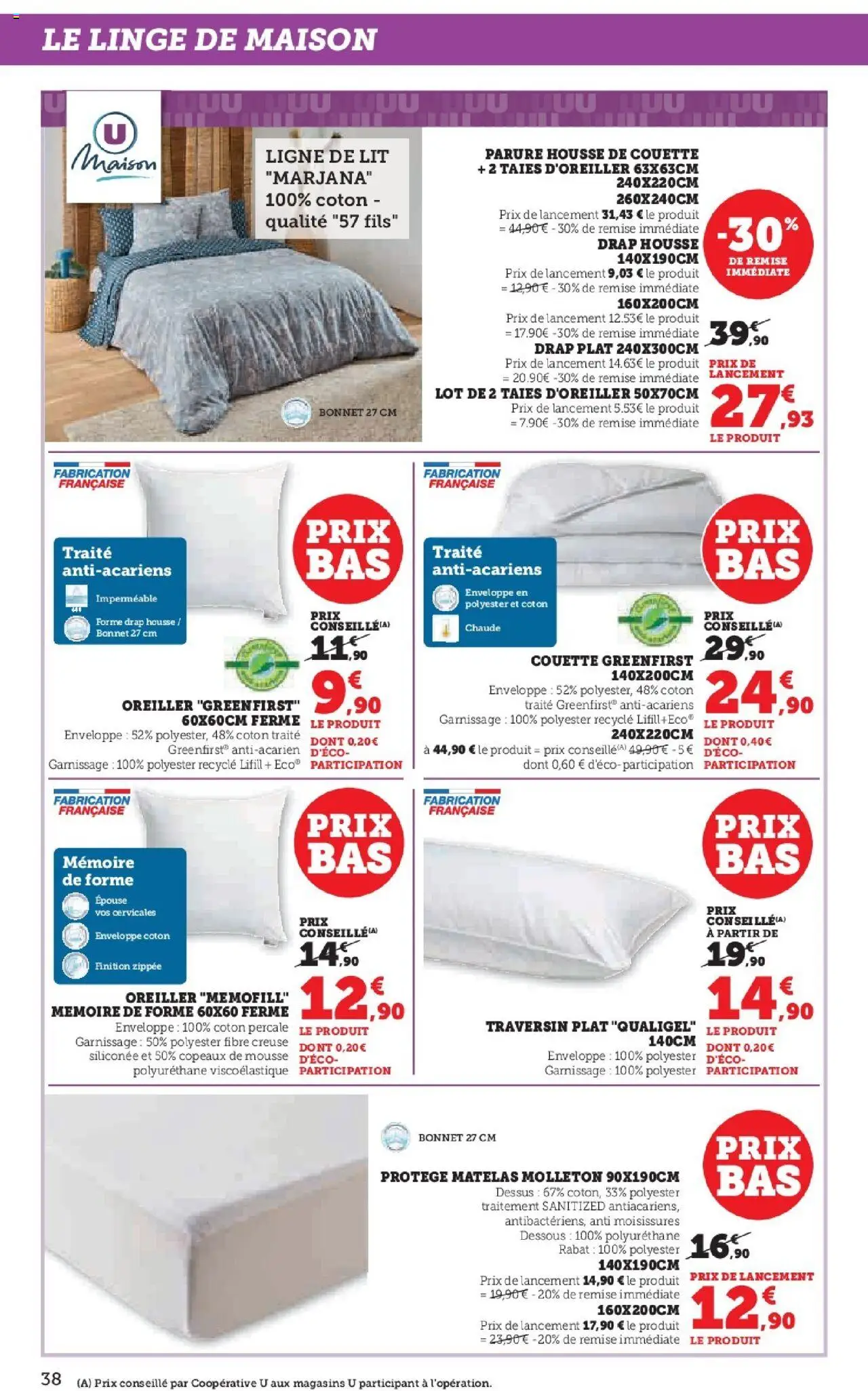 {H1} | Page: 38 | Produits: Bonnet, Enveloppe, Mousse, Matelas