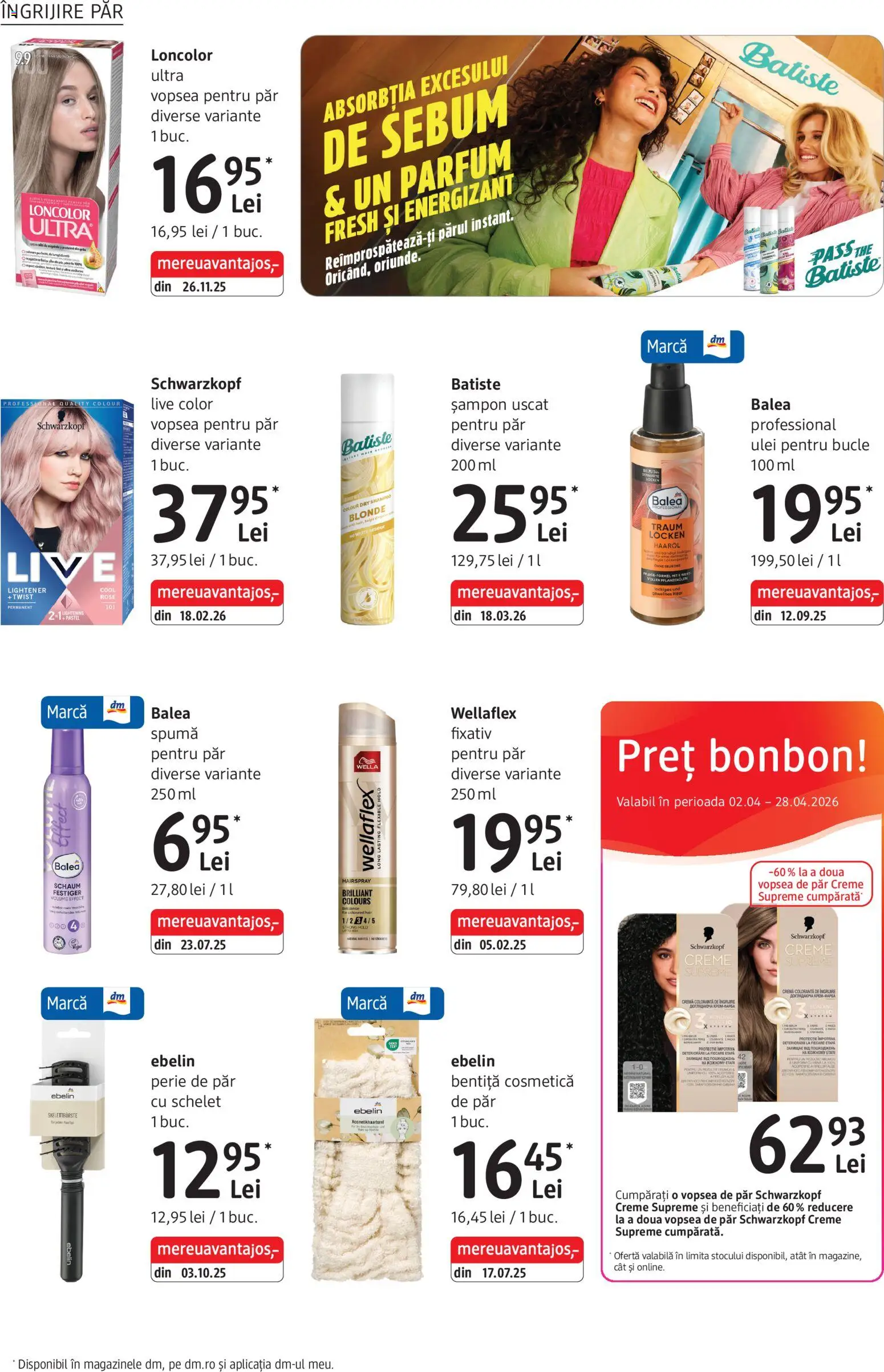 Noul catalog DM drogeriemarkt – valabil de la 02.04.2026 | Pagină: 18 | Produse: Perie de păr, Cremă, Vopsea de păr, Șampon uscat