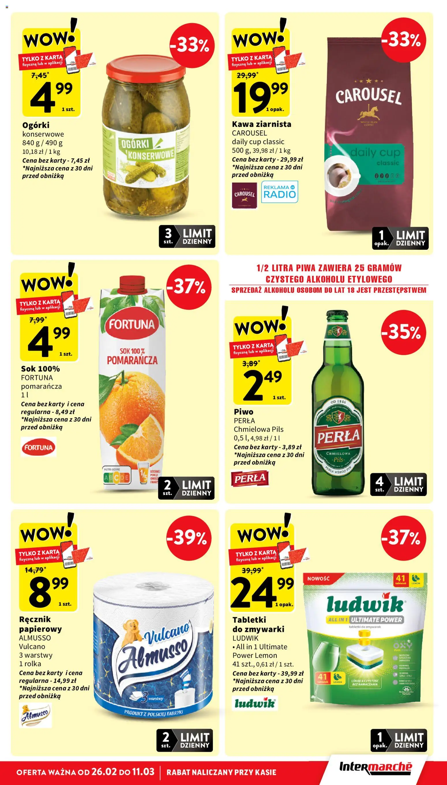 Intermarche gazetka od 05.03.2026 | Strona: 9 | Produkty: Kawa ziarnista, Sok, Piwo, Ogórki