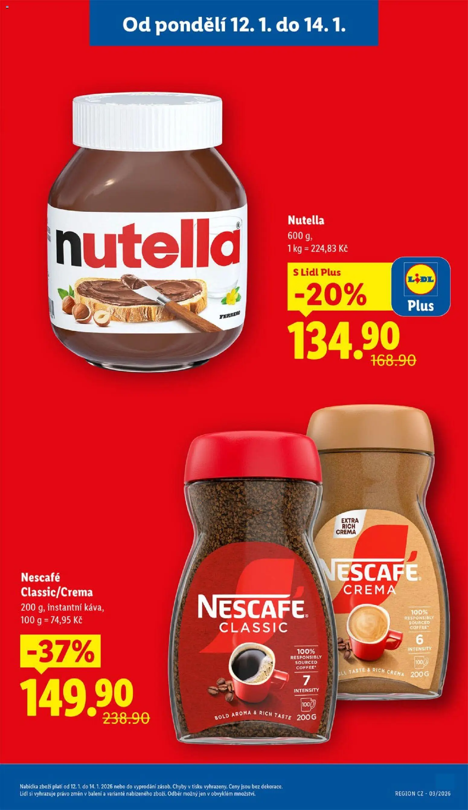Lidl leták od 12.01.2026 | Strana: 5 | Produkty: Káva, Nescafe Crema, Crema, Nutella