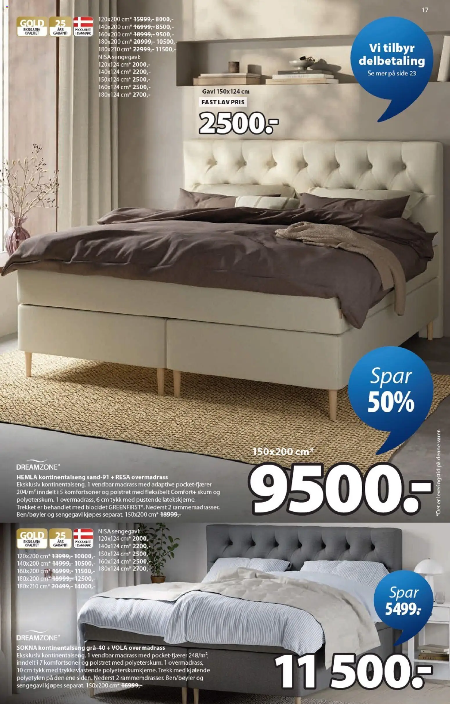 {H1} | Side: 17 | Produkter: Overmadrass, Kontinentalseng, Madrass, Sengegavl