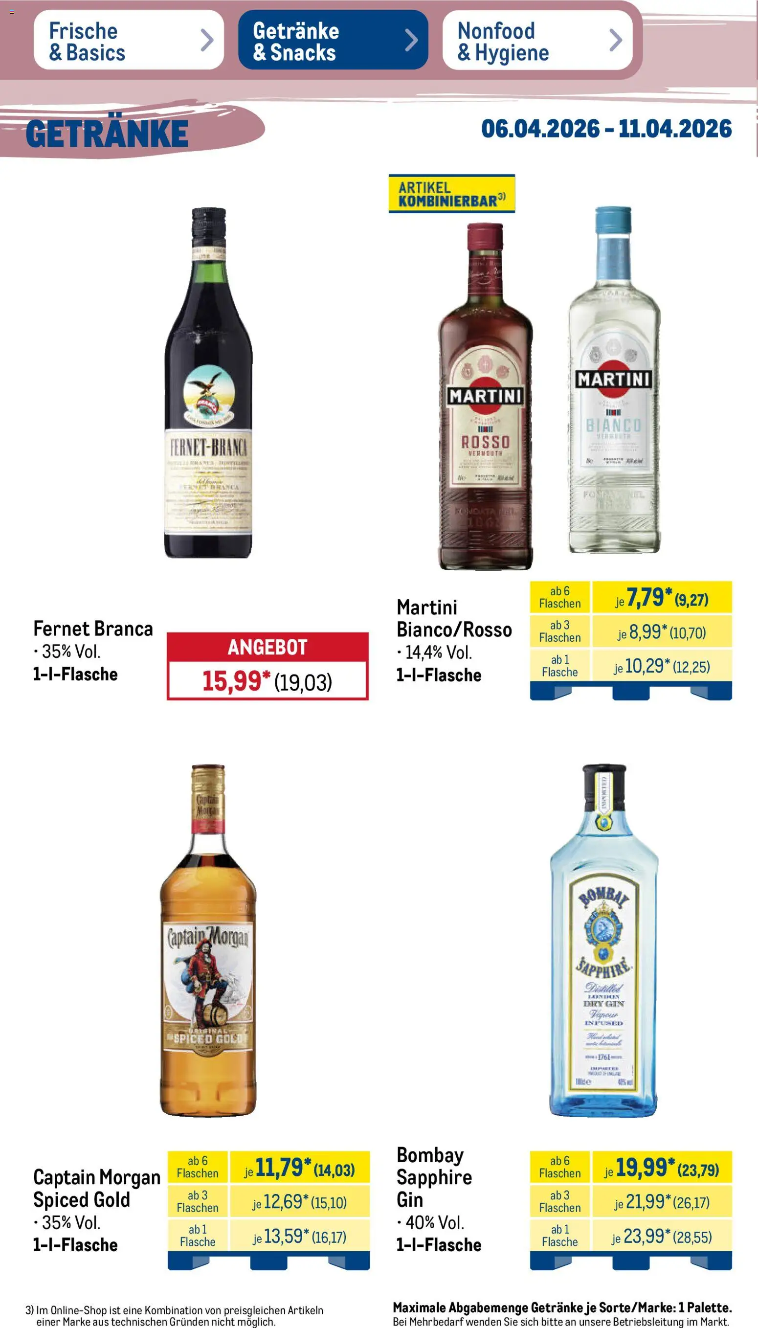 Metro Prospekt 	 – gültig ab 06.04.2026 | Seite: 34 | Produkte: Martini, Captain morgan, Gin, Fernet branca