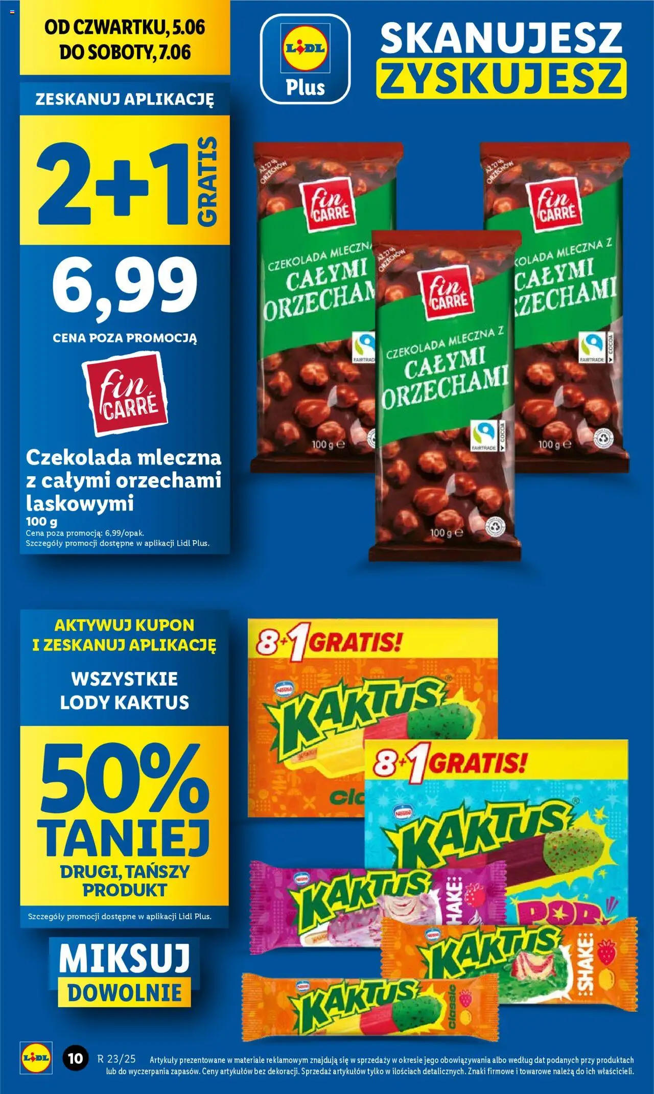 Lidl Gazetka od 05.06.2025 | Strona: 10 | Produkty: Czekolada mleczna, Czekolada, Lody Kaktus, Lody