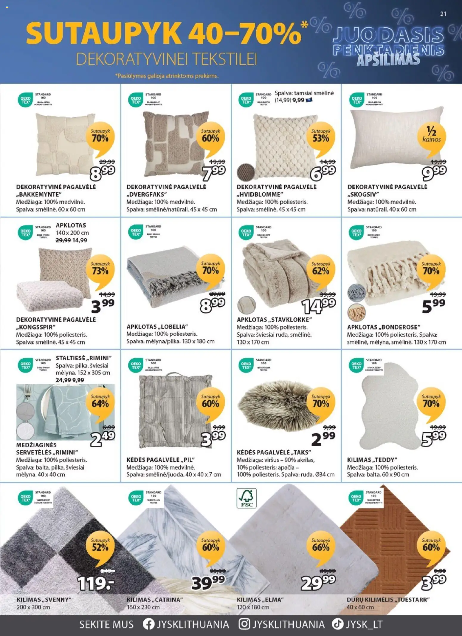 JYSK akcijos nuo 04.11.2025 | Puslapis: 21 | Prekių: Pagalvėlė, Staltiesė, Kilimas, Durų kilimėlis