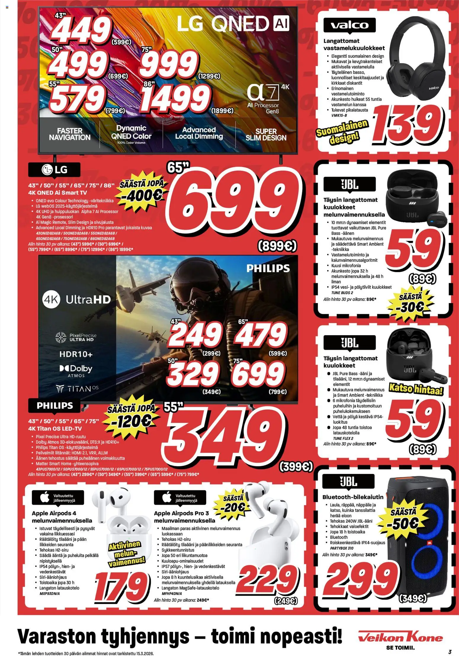 Veikon Kone tarjoukset – voimassa 16.03.2026 alkaen | Sivu: 3 | Tuotteet: Vastamelukuulokkeet, TV, Kuulokkeet