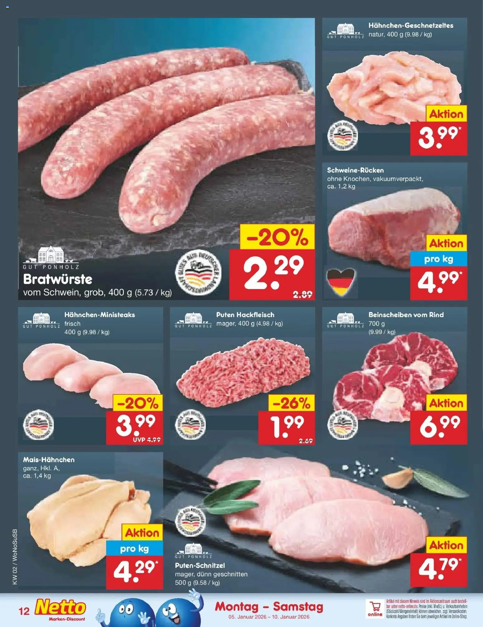 Netto Marken-Discount prospekt Rodgau	 – gültig ab 05.01.2026 | Seite: 12 | Produkte: Putenschnitzel, Schweinerucken, Hackfleisch