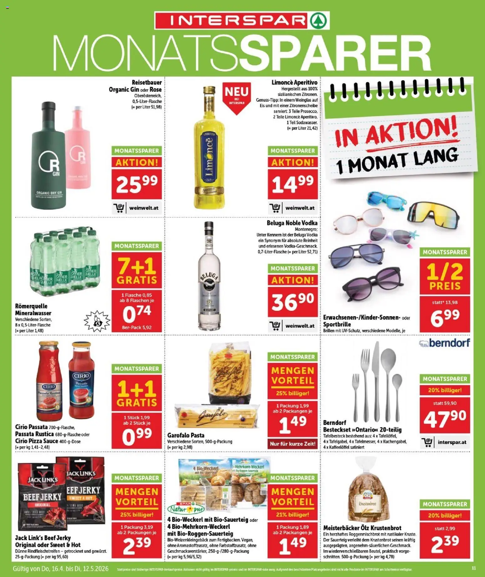 Interspar Flugblatt - Burgenland Sued gültig ab 16.04.2026 | Seite: 12 | Produkte: Gin, Pasta, Eis, Pizza