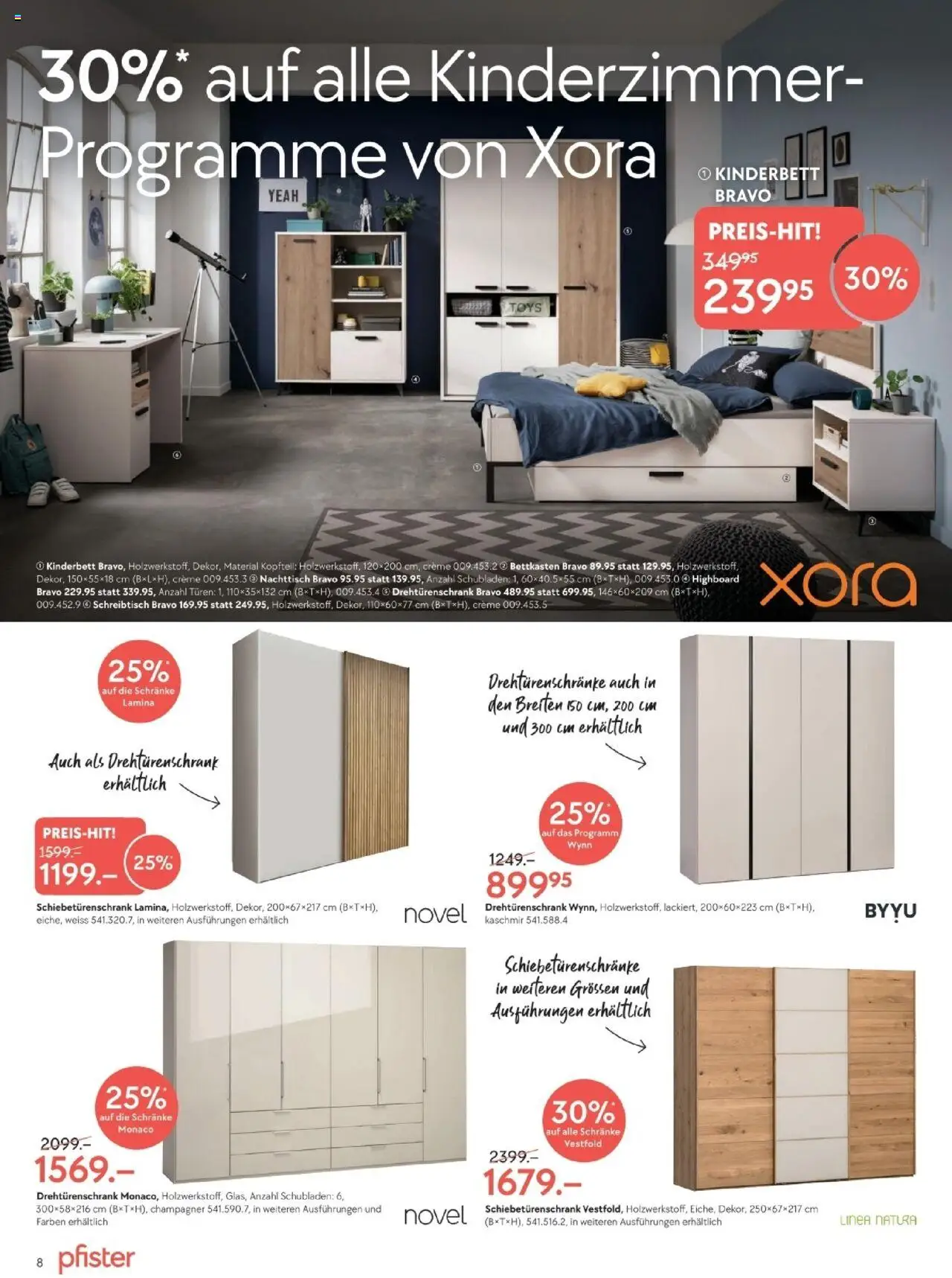 Pfister Aktionen – gültig ab 09.09.2025 | Seite: 8 | Produkte: Highboard, Nachttisch, Drehtürenschrank, Creme