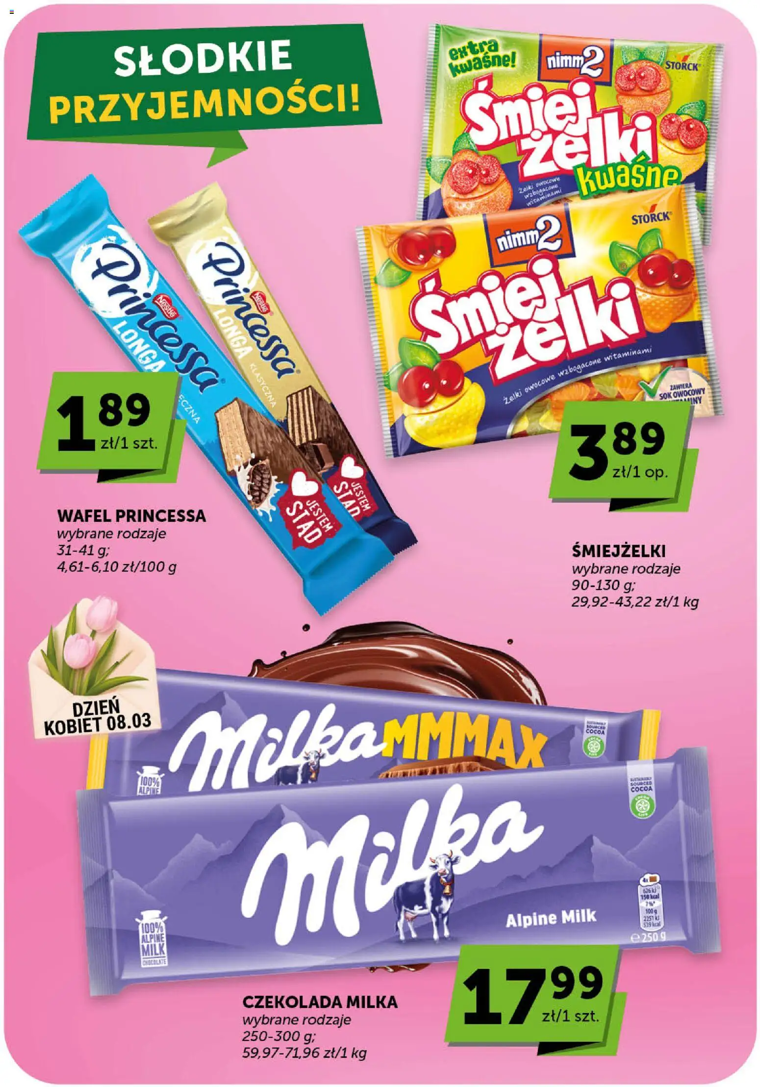 Groszek gazetka - Market od 05.03.2026 | Strona: 16 | Produkty: Kwaśne żelki, Czekolada milka, Milka, Żelki
