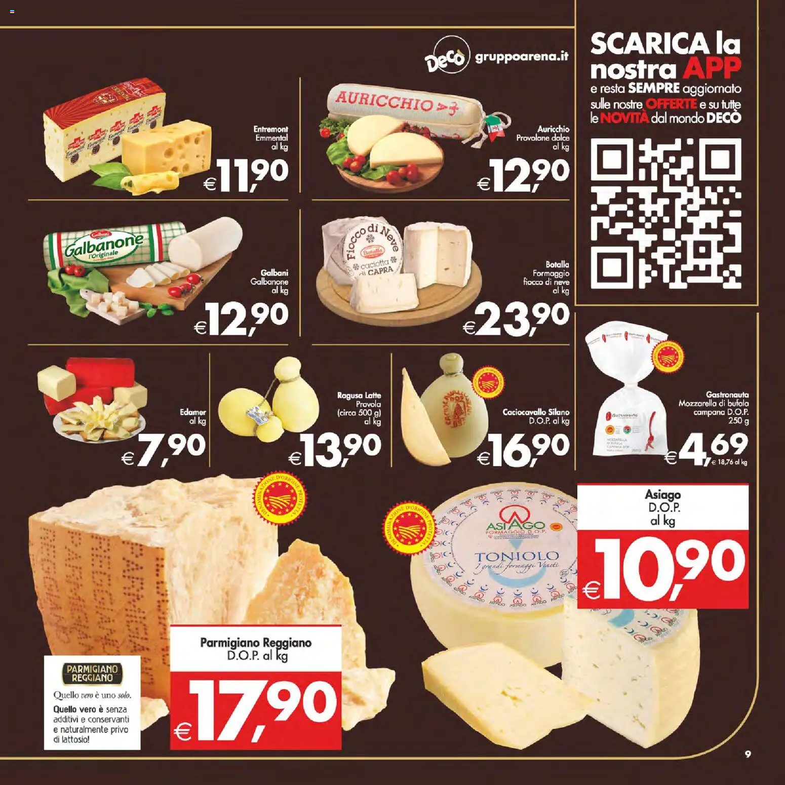 Volantino Decò del 14.11.2025 | Pagina: 9 | Prodotti: Mozzarella, Provola, Parmigiano reggiano, Parmigiano
