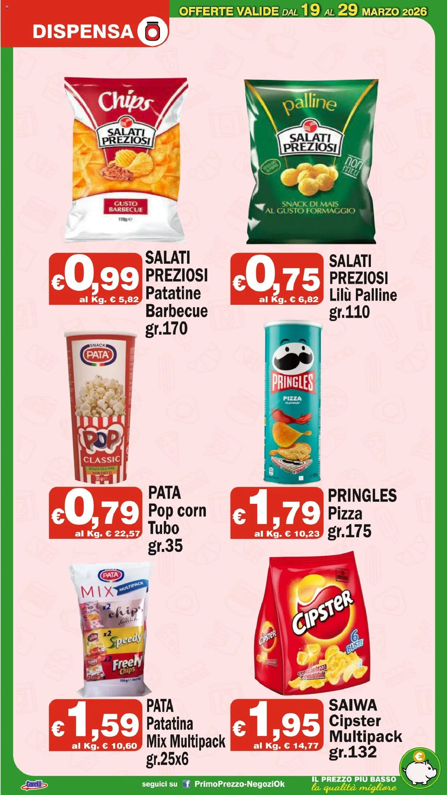 Volantino Primo Prezzo del 19.03.2026 | Pagina: 14 | Prodotti: Pizza, Patatine, Formaggio, Tubo