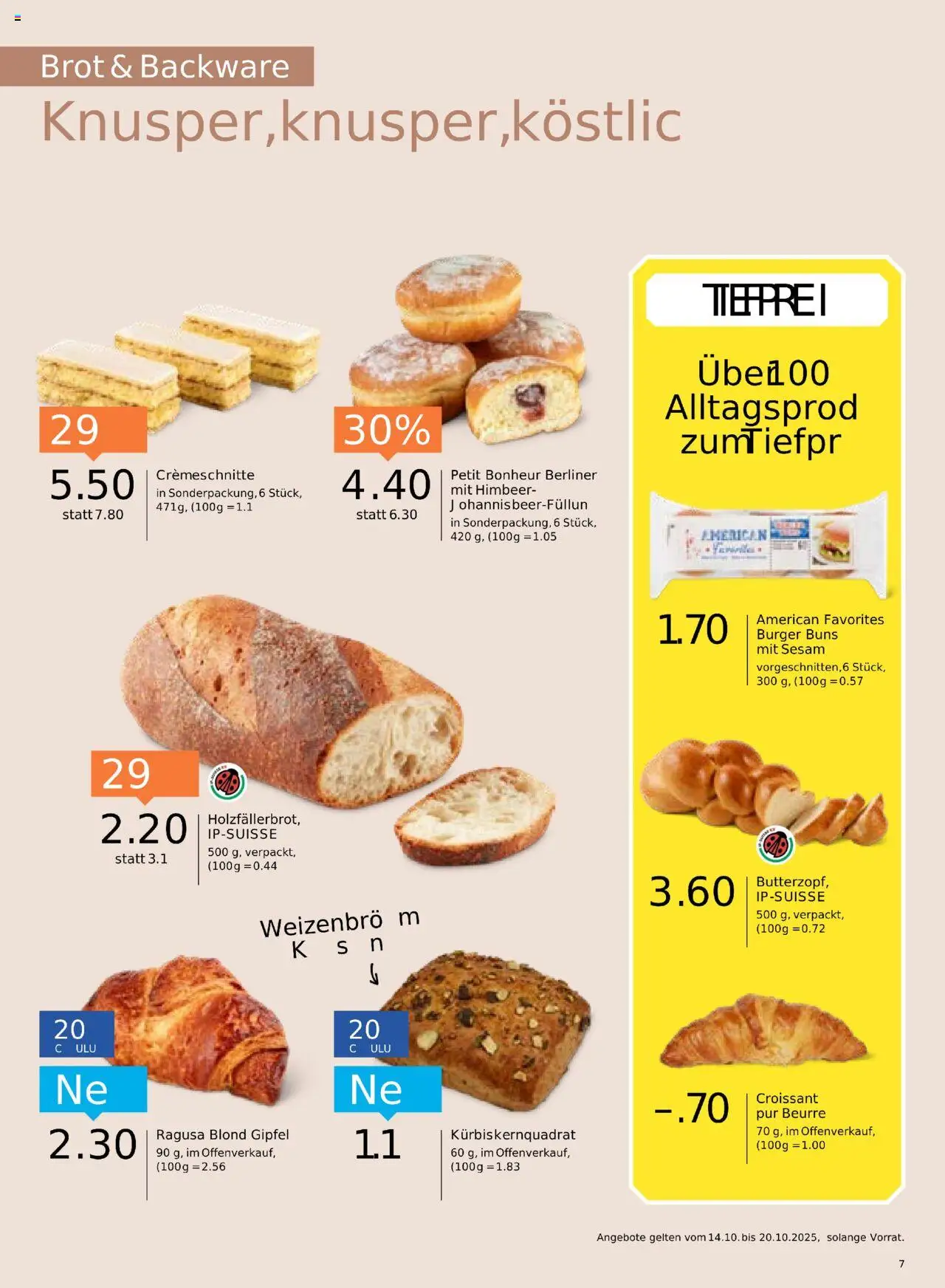 Migros Aktionen – gültig ab 14.10.2025 | Seite: 7 | Produkte: Burger, Brot