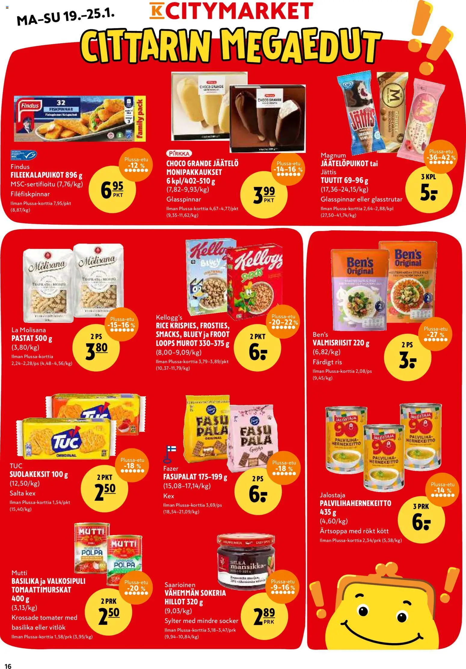 K-Citymarket tarjoukset – voimassa 19.01.2026 alkaen | Sivu: 16 | Tuotteet: Valkosipuli, Murot, Jäätelö, Hernekeitto
