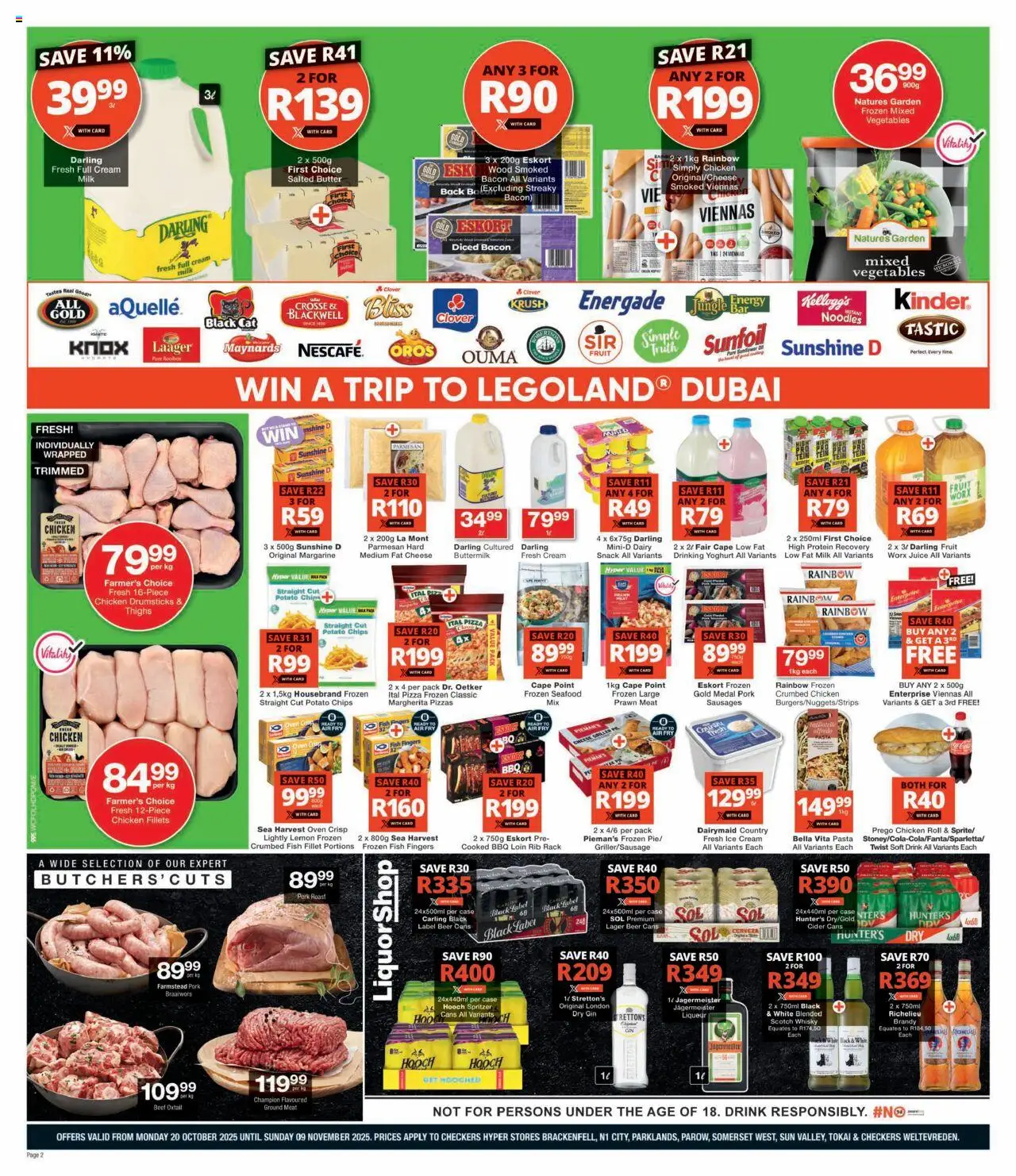 New Checkers catalogue – valid from 20.10.2025 | Page: 2 | Products: Butter, Gin, Ice cream, Seafood
