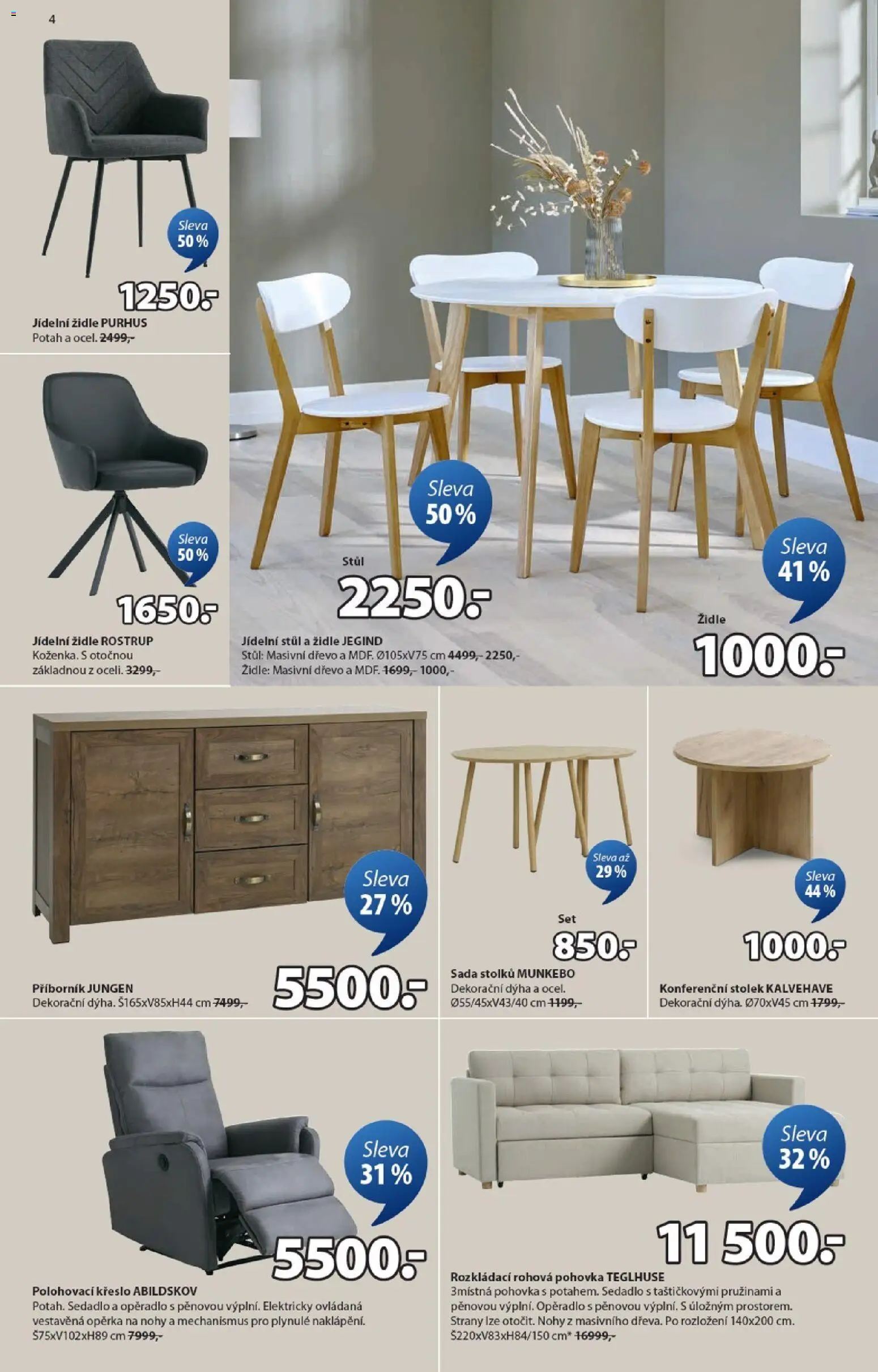 JYSK leták - Slevy od 23.02.2026 | Strana: 4 | Produkty: Pohovka, Konferenční stolek, Židle, Příborník