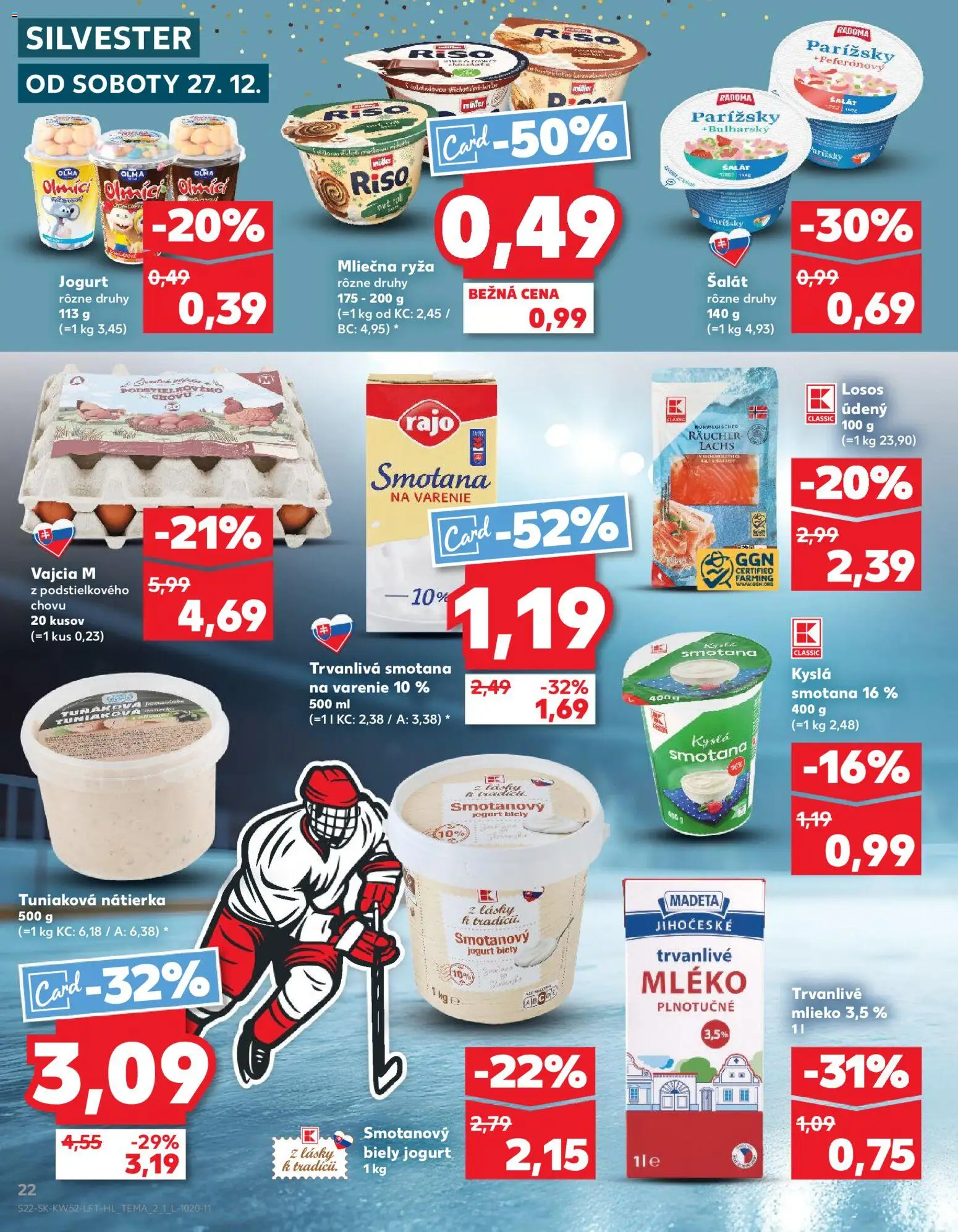 Nové Kaufland akcie – leták je platný od 27.12.2025 | Strana: 22 | Produkty: Vajcia, Losos, Šalát, Trvanlivé mlieko