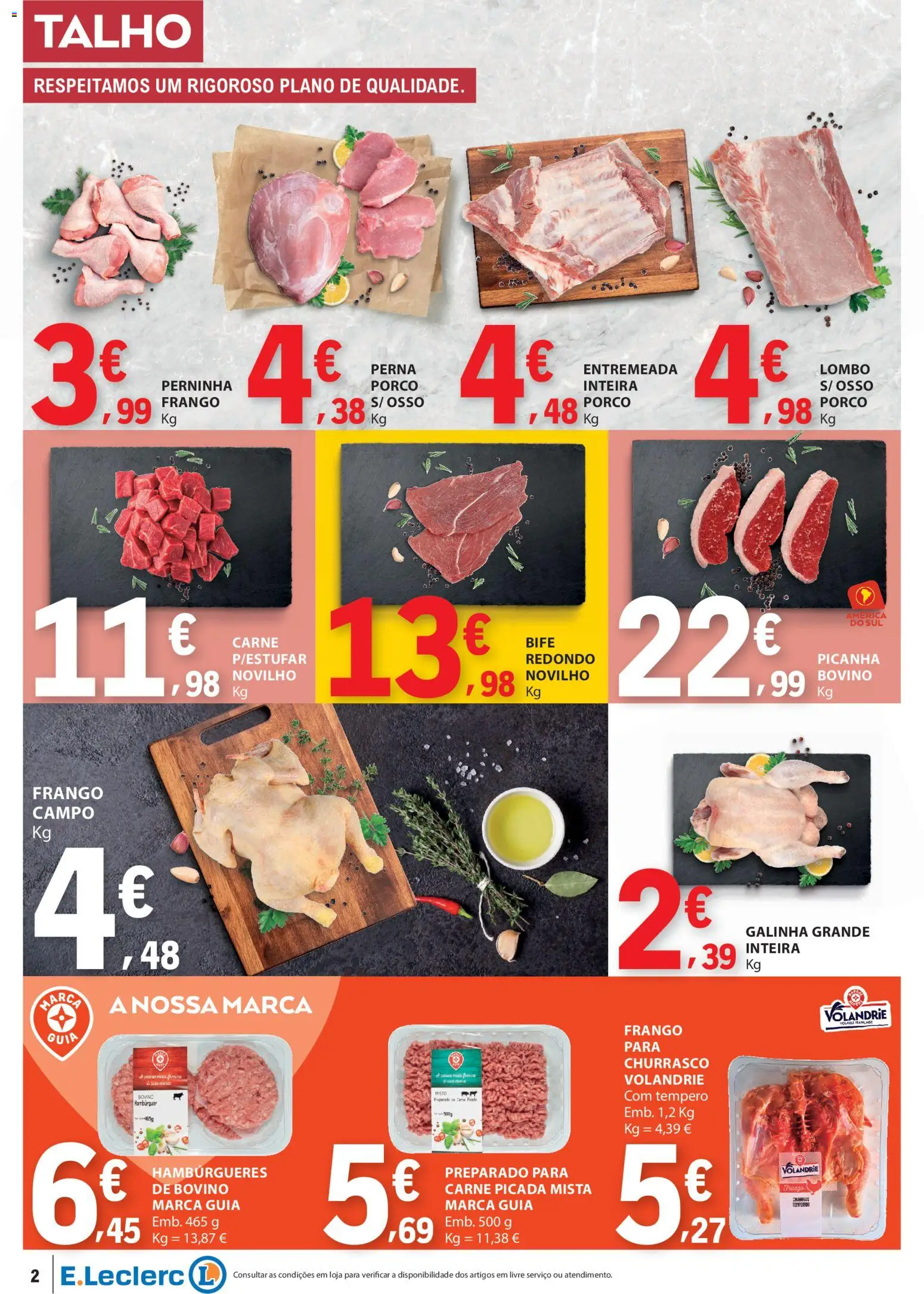 E.Leclerc folheto │ válido de 26.02.2026 | Página: 2 | Produtos: Frango, Hambúrguer, Carne picada, Lombo