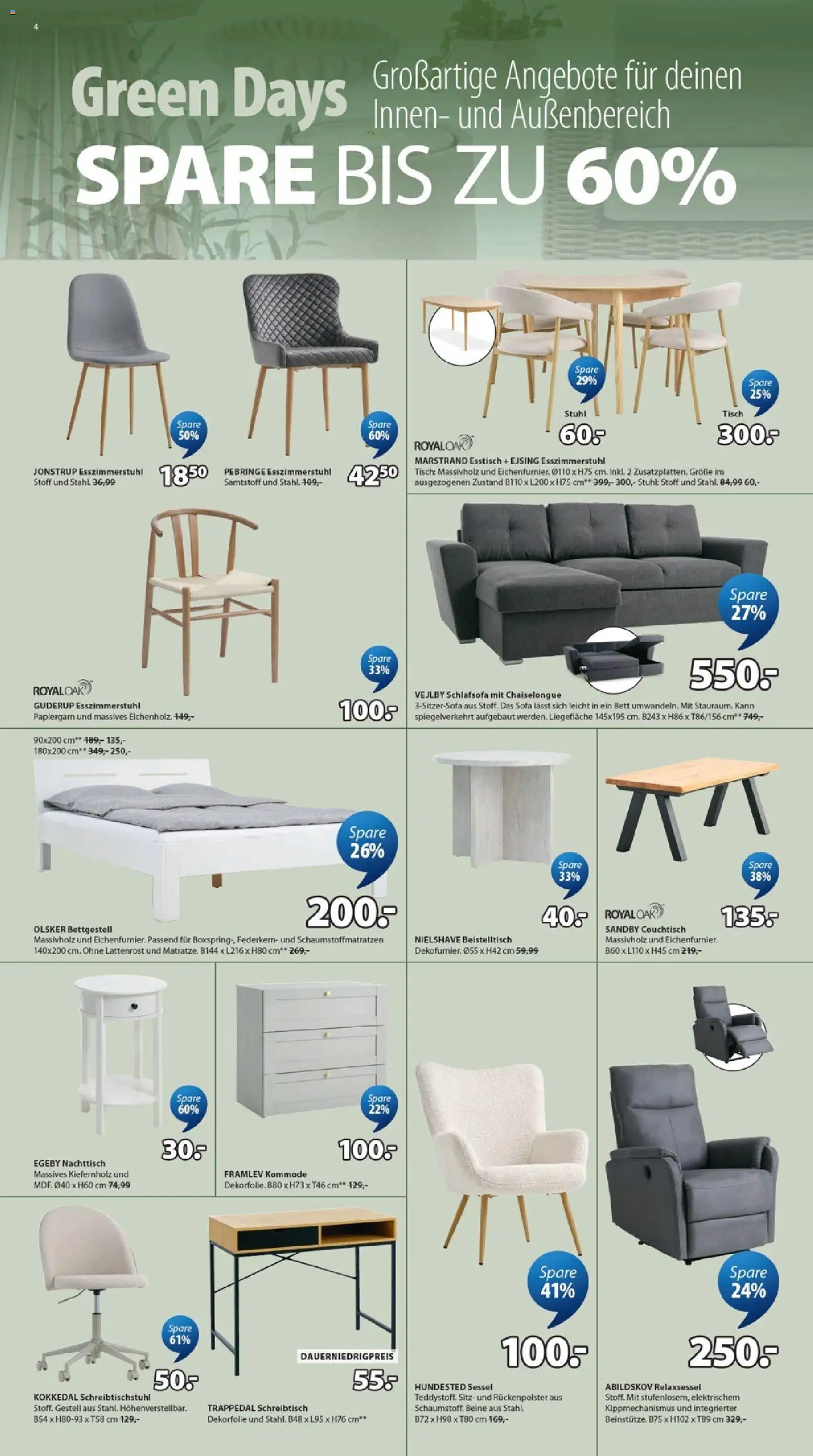 Prospekt JYSK  – gültig ab 21.03.2026 | Seite: 4 | Produkte: Relaxsessel, Bett, Kommode, Sofa