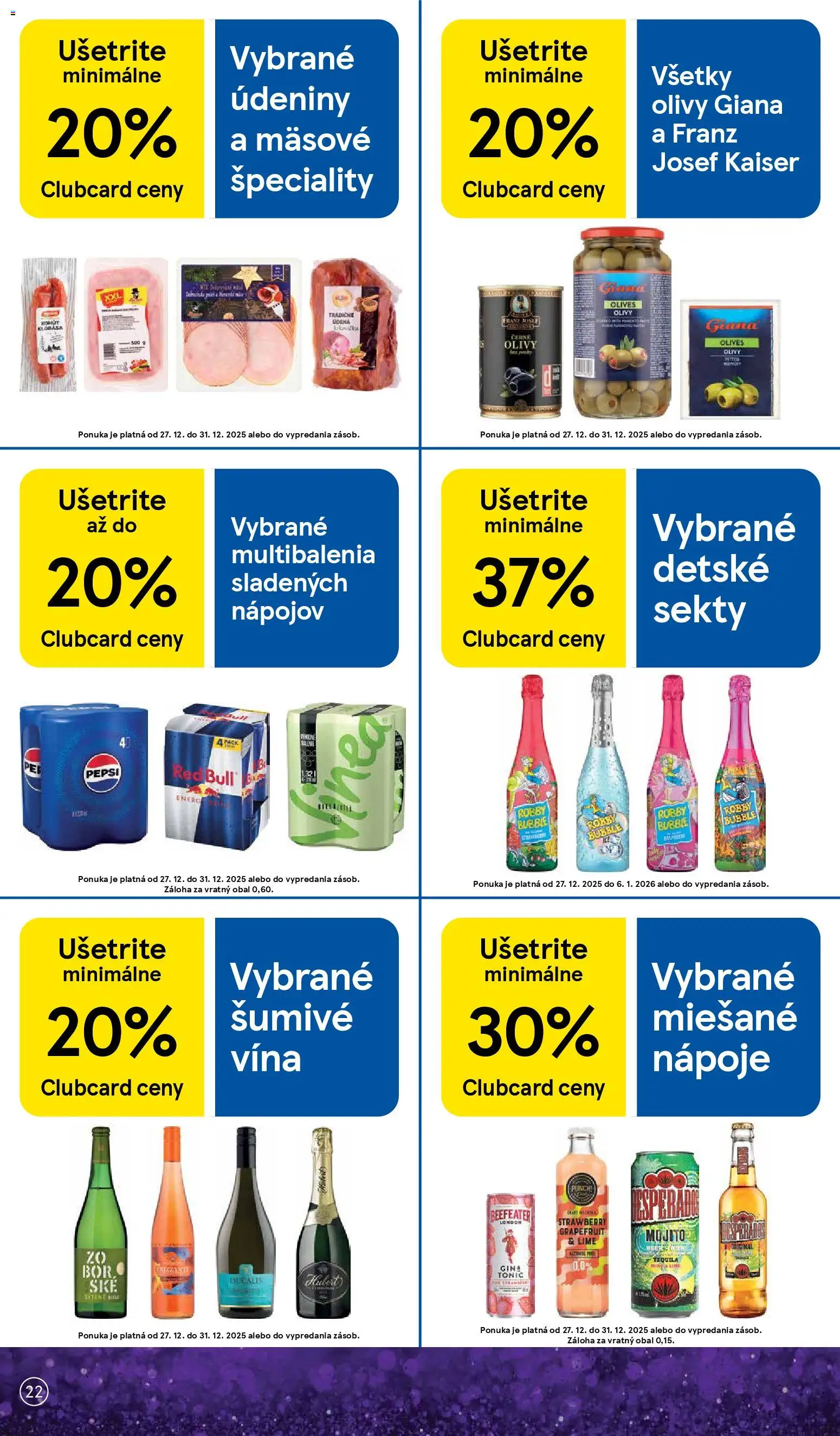 Nové Tesco akcie – leták je platný od 27.12.2025 | Strana: 22 | Produkty: Red Bull, Grapefruit, Tequila, Vinea