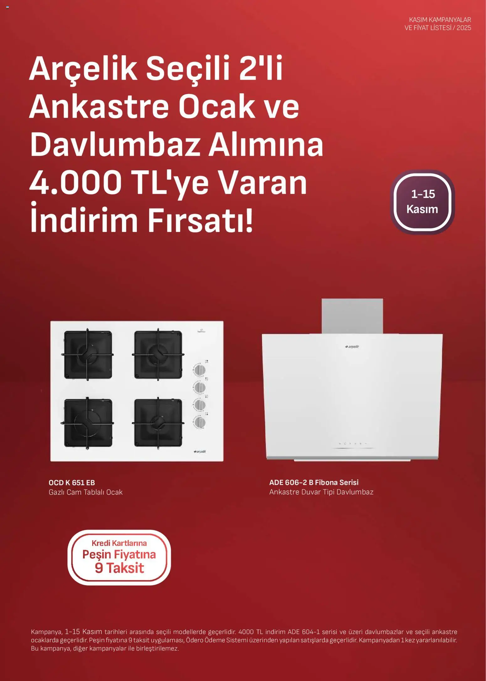 Arçelik Ankastre Kataloğu - 01.11.2025 tarihinden itibaren geçerlidir | Sayfa: 8 | Ürünler: Davlumbaz, Ocak