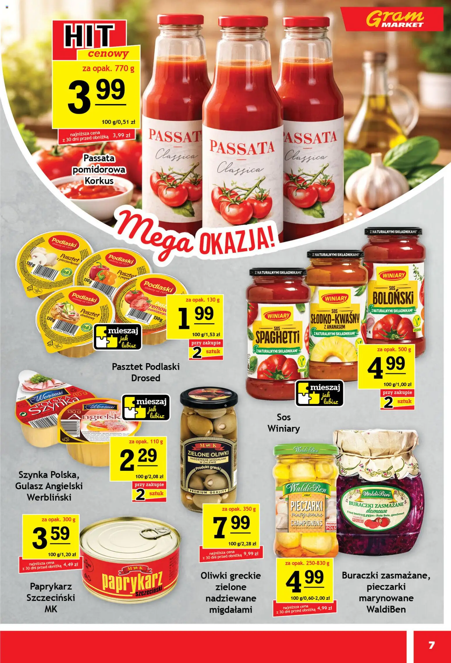 Gram Market gazetka od 08.04.2026 | Strona: 7 | Produkty: Pieczarki, Paprykarz, Gulasz, Sos