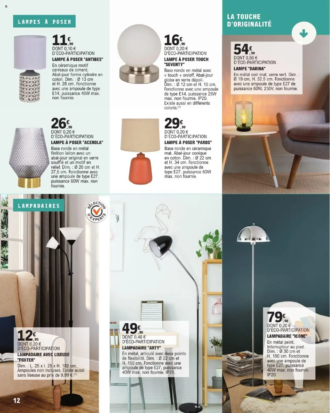  | Page: 12 | Produits: Base, Lampadaire, Interrupteur, Liseuse