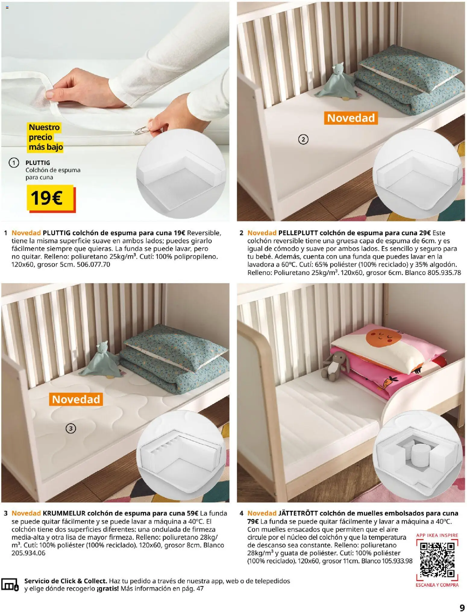 Catálogo IKEA  y los niños  │ válido desde el 06.03.2026 | Página: 9 | Productos: Colchon, Funda, Lavadora, Cuna