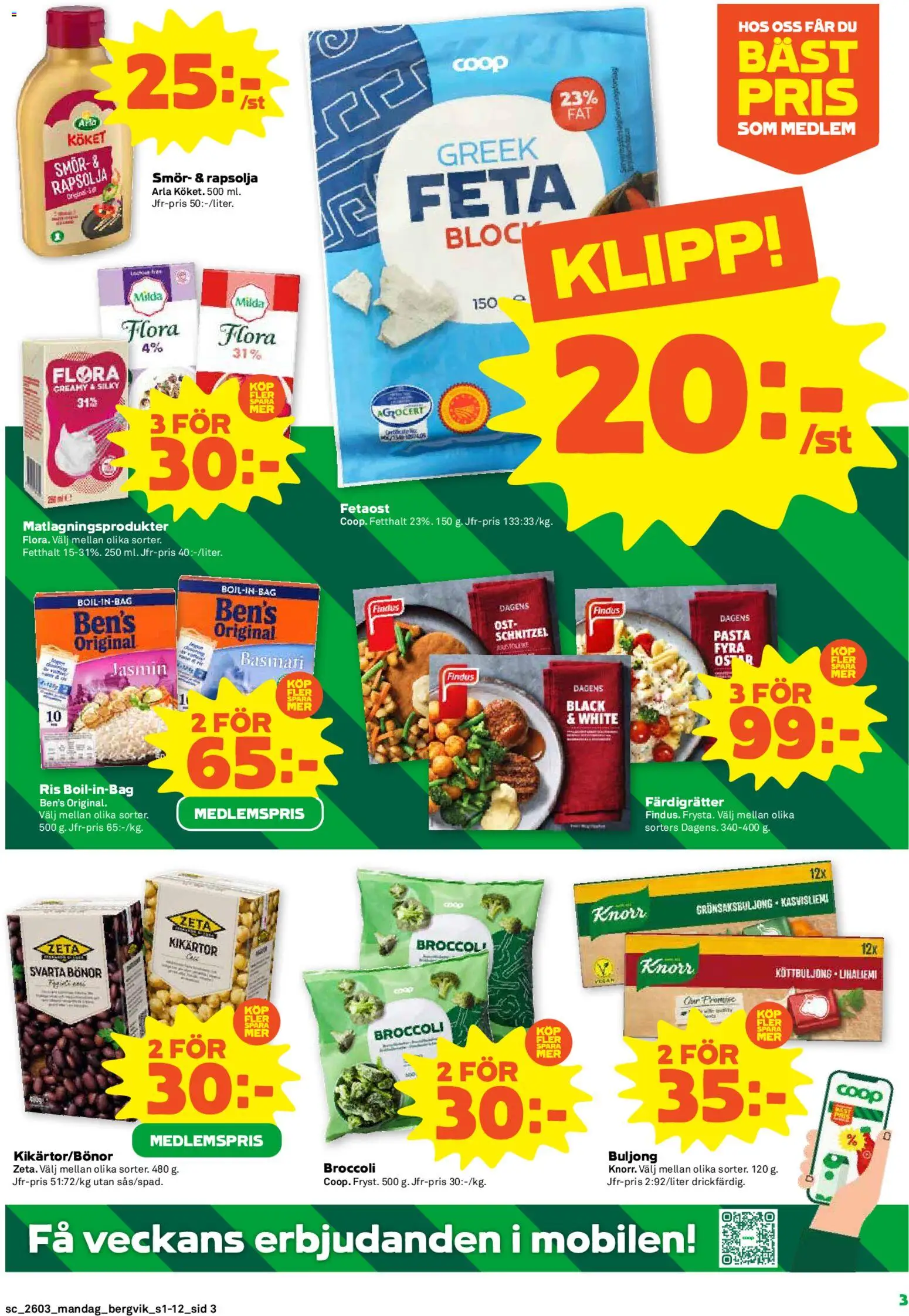Stora Coop reklamblad aktuell från 12.01.2026 | Sida: 3 | Produkter: Köttbuljong, Smör, Rapsolja, Bönor