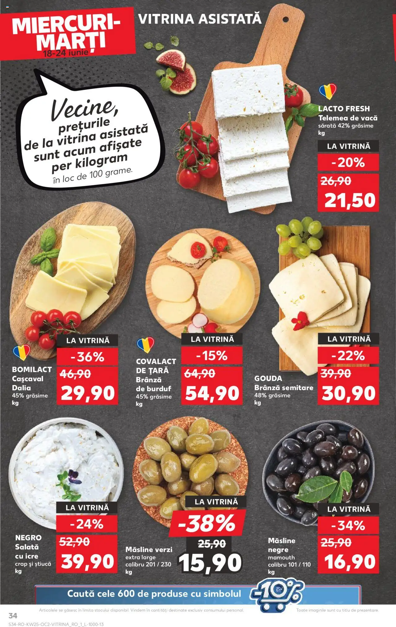 Kaufland RO akciós ujság - amely érvényes a következő dátumtól: 18.06.2025 | Oldal: 34 | Termékek: Gouda, Saláta