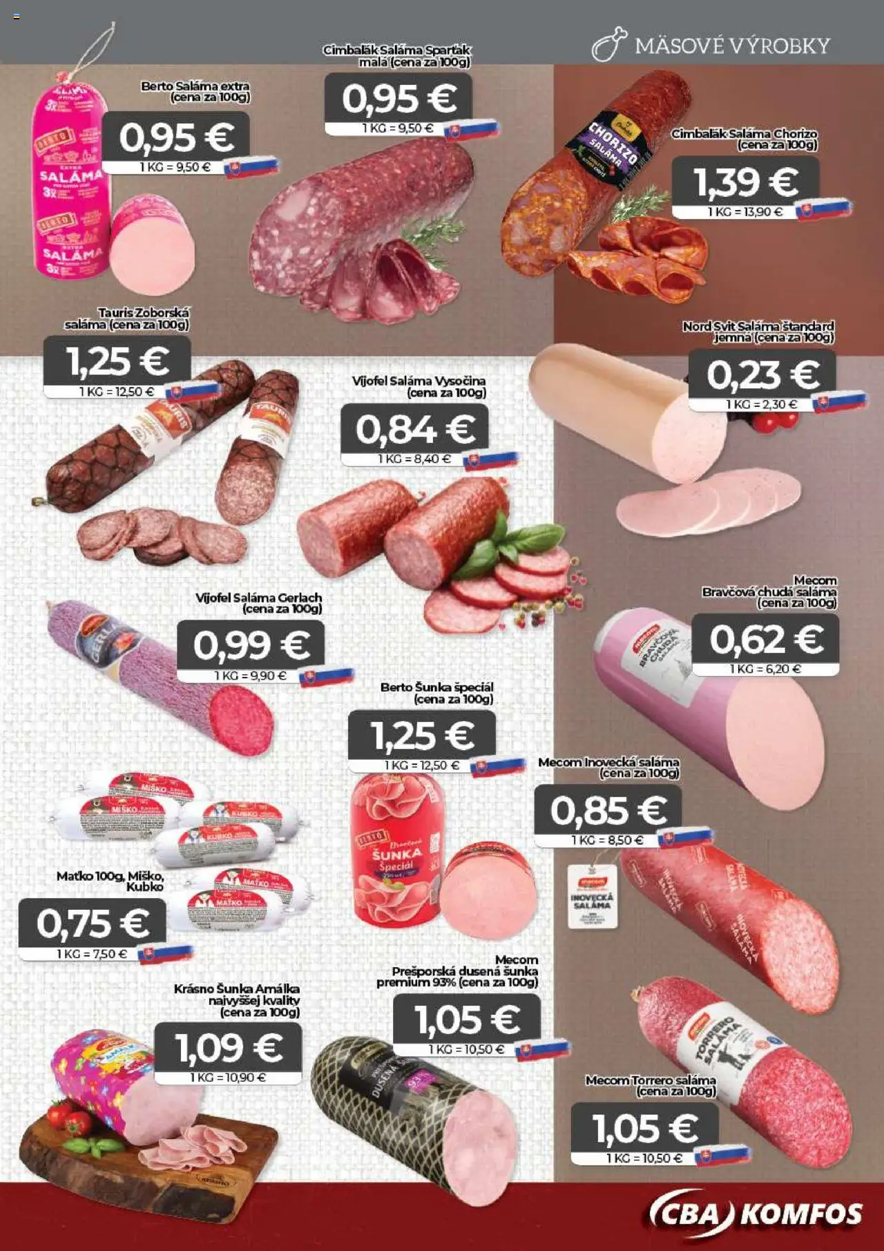 CBA Komfos Leták │ platný od 22.08.2025 | Strana: 3 | Produkty: Saláma, Šunka