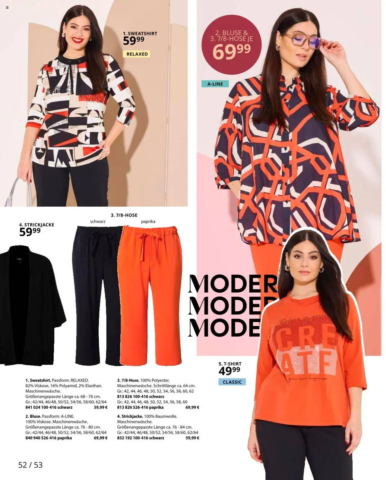 Ulla Popken Prospekt 	 - gültig ab dem 01.08.2025 | Seite: 52 | Produkte: Sweatshirt, Paprika, Bluse, Strickjacke