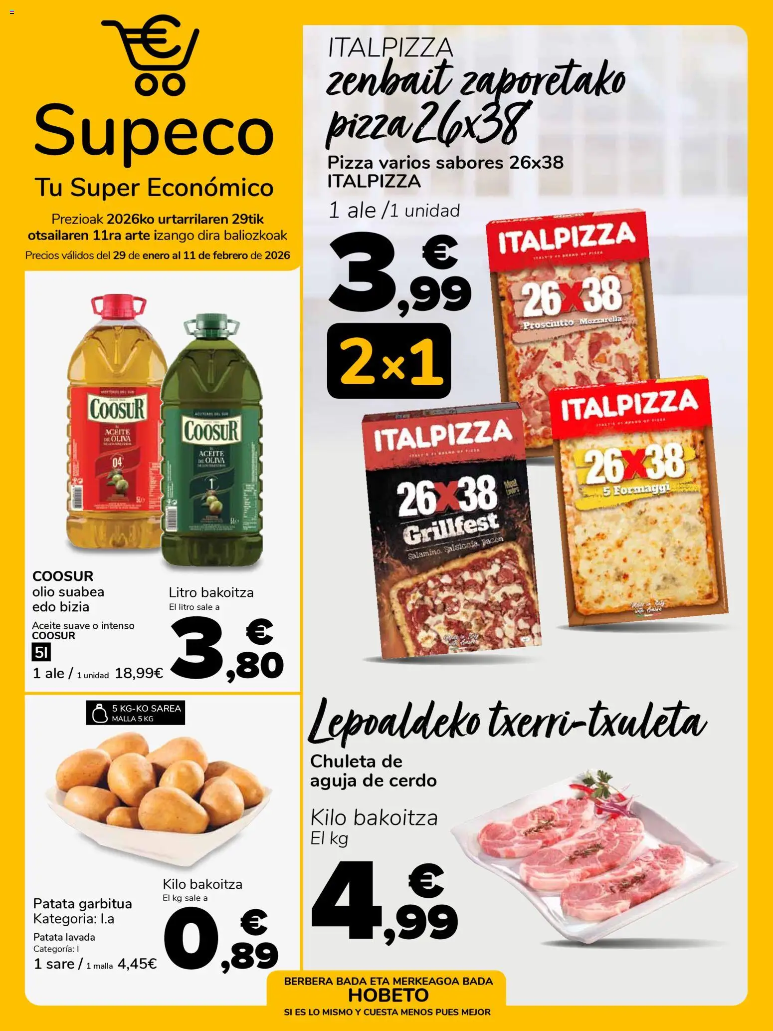 Supeco folleto │ válido desde el 29.01.2026 | Página: 1 | Productos: Aceite, Pizza, Cerdo, Aceite de oliva