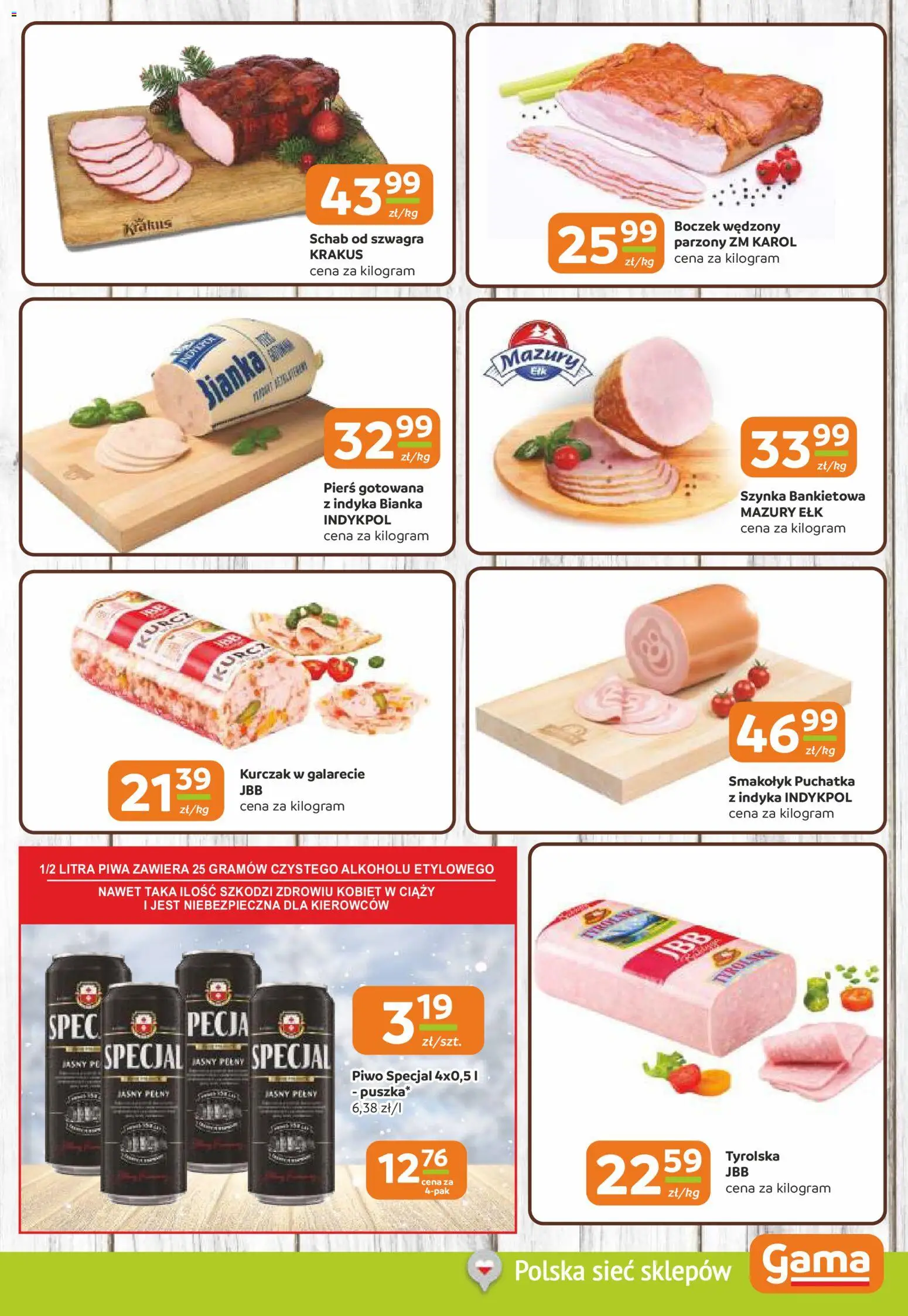 Gama Gazetka od 02.01.2026 | Strona: 3 | Produkty: Schab, Boczek wędzony, Boczek, Piwo