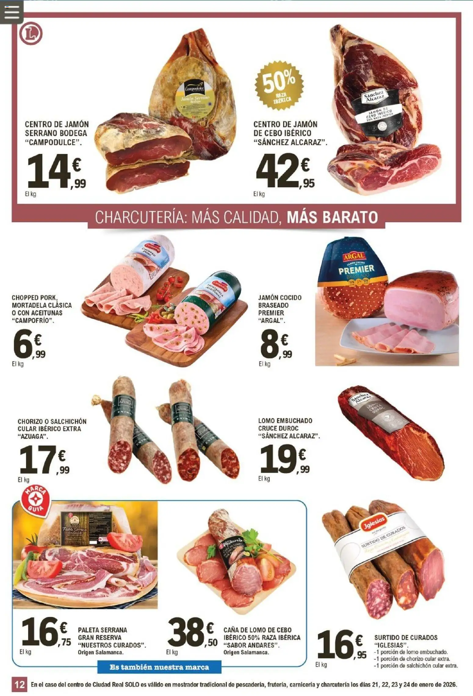 E.Leclerc folleto │ válido desde el 21.01.2026 | Página: 12 | Productos: Jamón, Jamón cocido, Marco, Mortadela