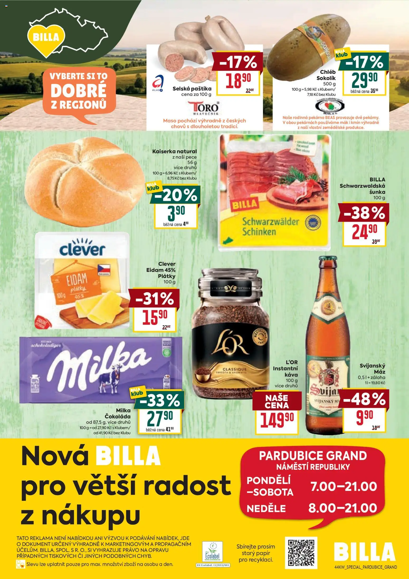 Billa leták - Speciál: Pardubice od 29.10.2025 | Strana: 4 | Produkty: Káva, Čokoláda, Pekárna, Maso