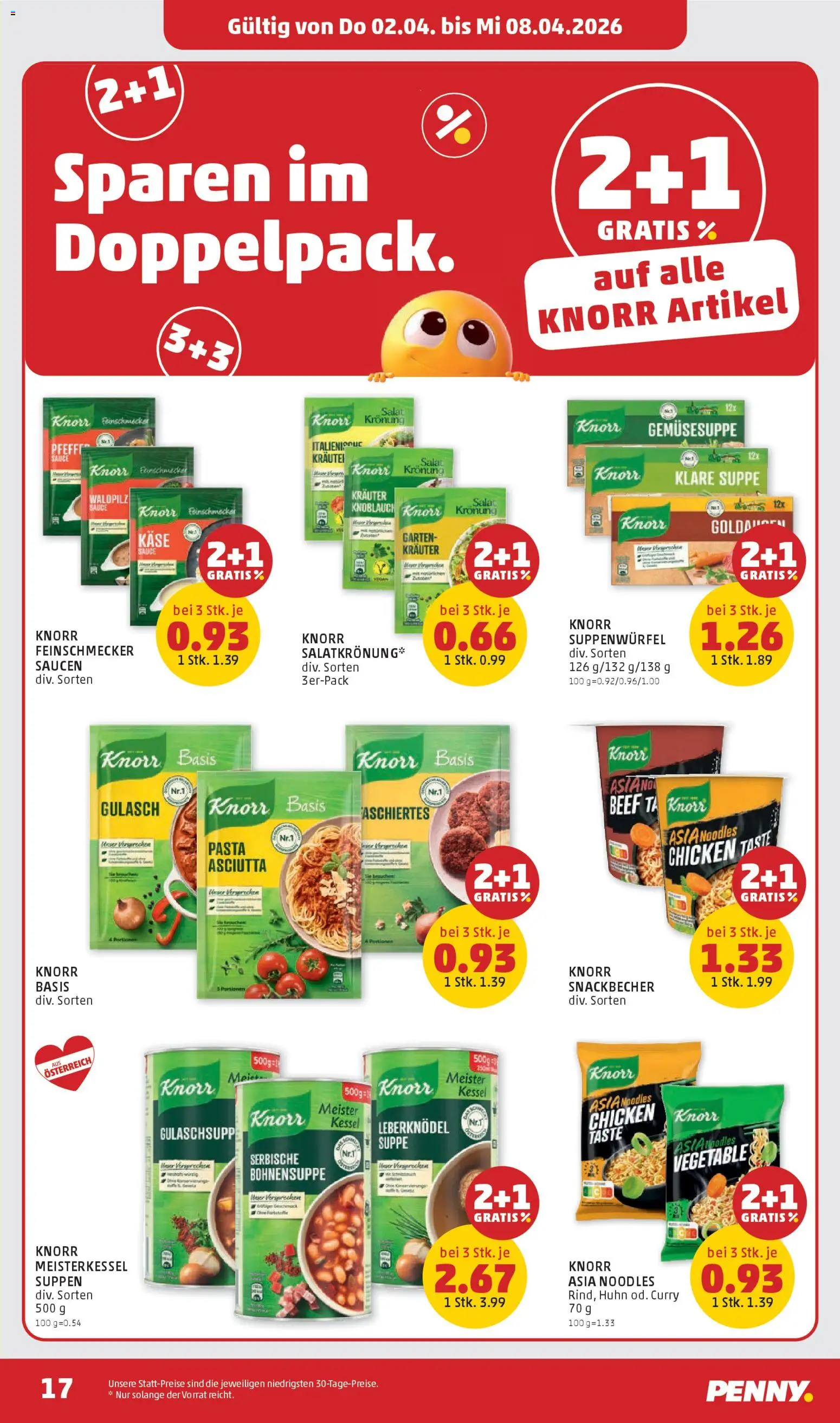 Penny Markt Flugblatt gültig ab 02.04.2026 | Seite: 17 | Produkte: Pasta, Salat, Knoblauch, Käse