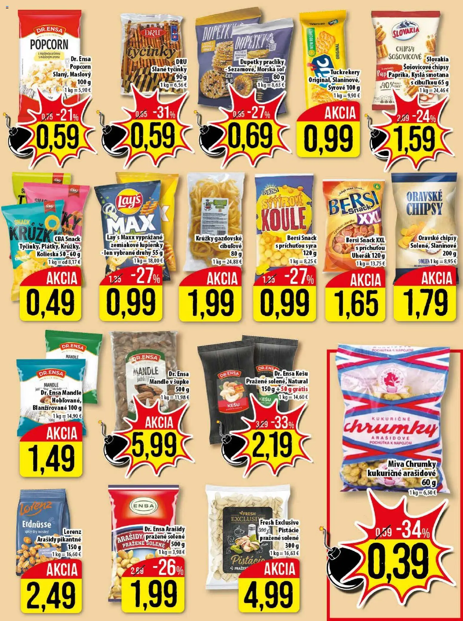Nové Klas akcie – leták je platný od 23.02.2026 | Strana: 14 | Produkty: Smotana, Chipsy, Arašidy, Mandle